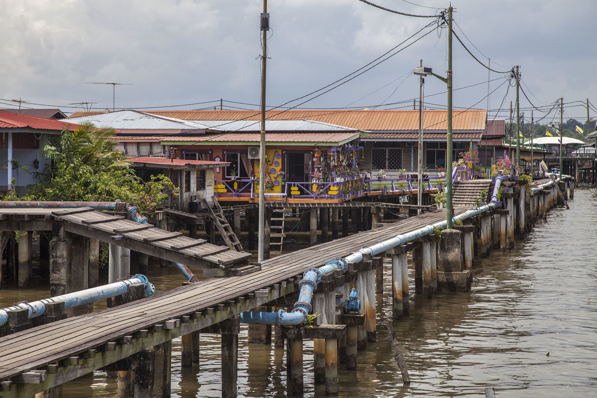 Boardwalk without rails in Kampung Ayer Bandar Seri Begawan Brunei