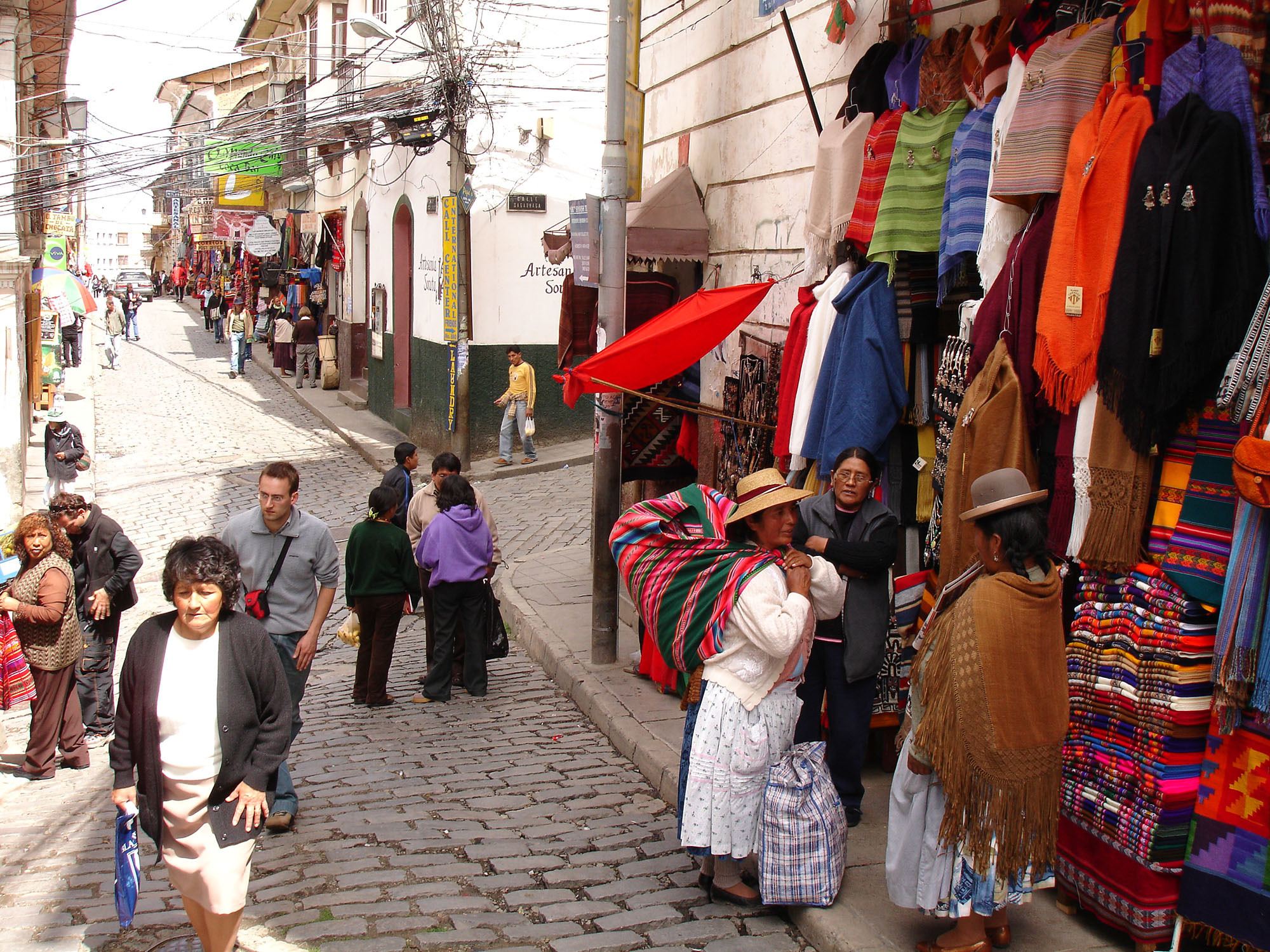 Bolivians at a market in La Paz Bolivia