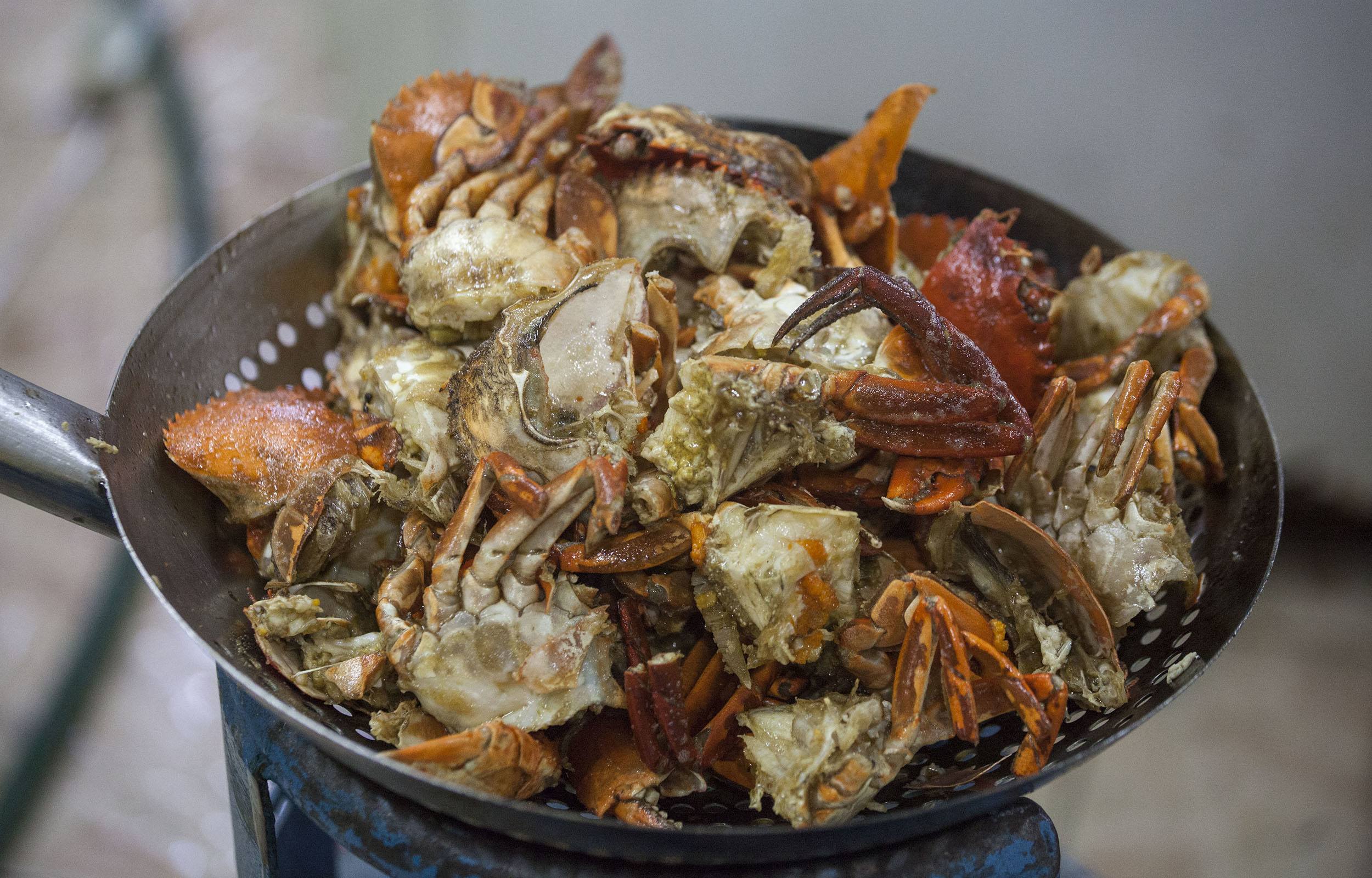 Crabs being cooked at Tamu Selera night market in Bandar Seri Begawan Brunei