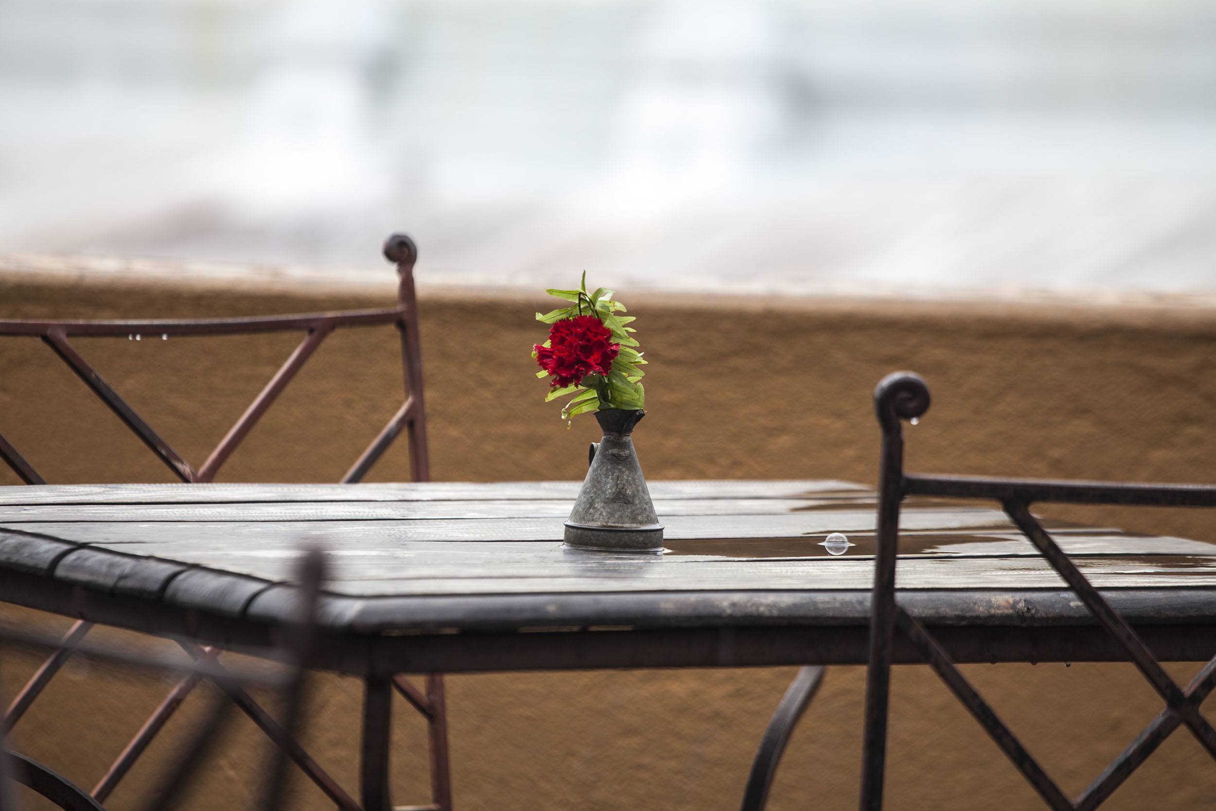 Flowers on restaurant table at Roadhouse Cafe Kathmandu Nepal