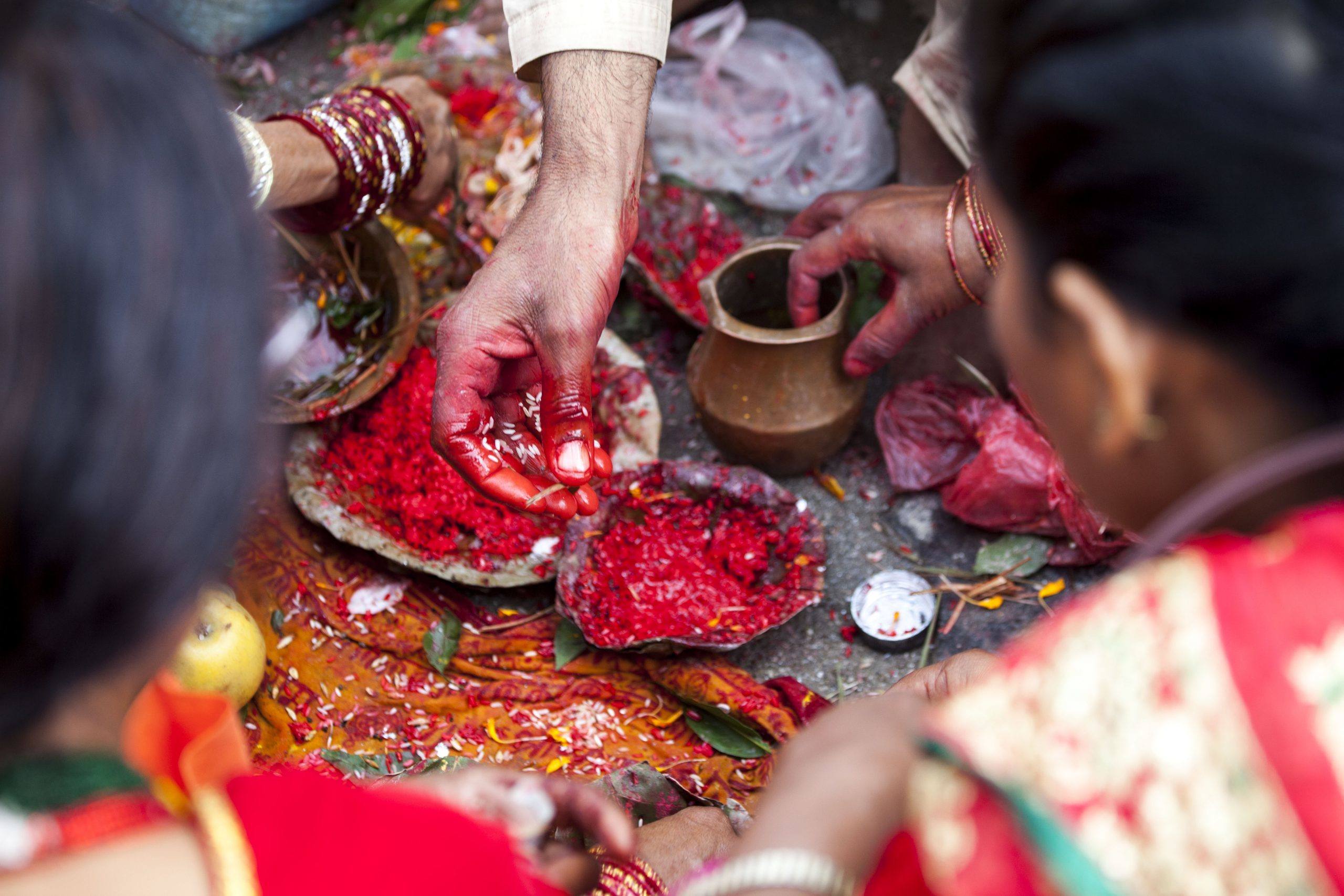 Hand covered in decoration at Teej in Kathmandu Nepal