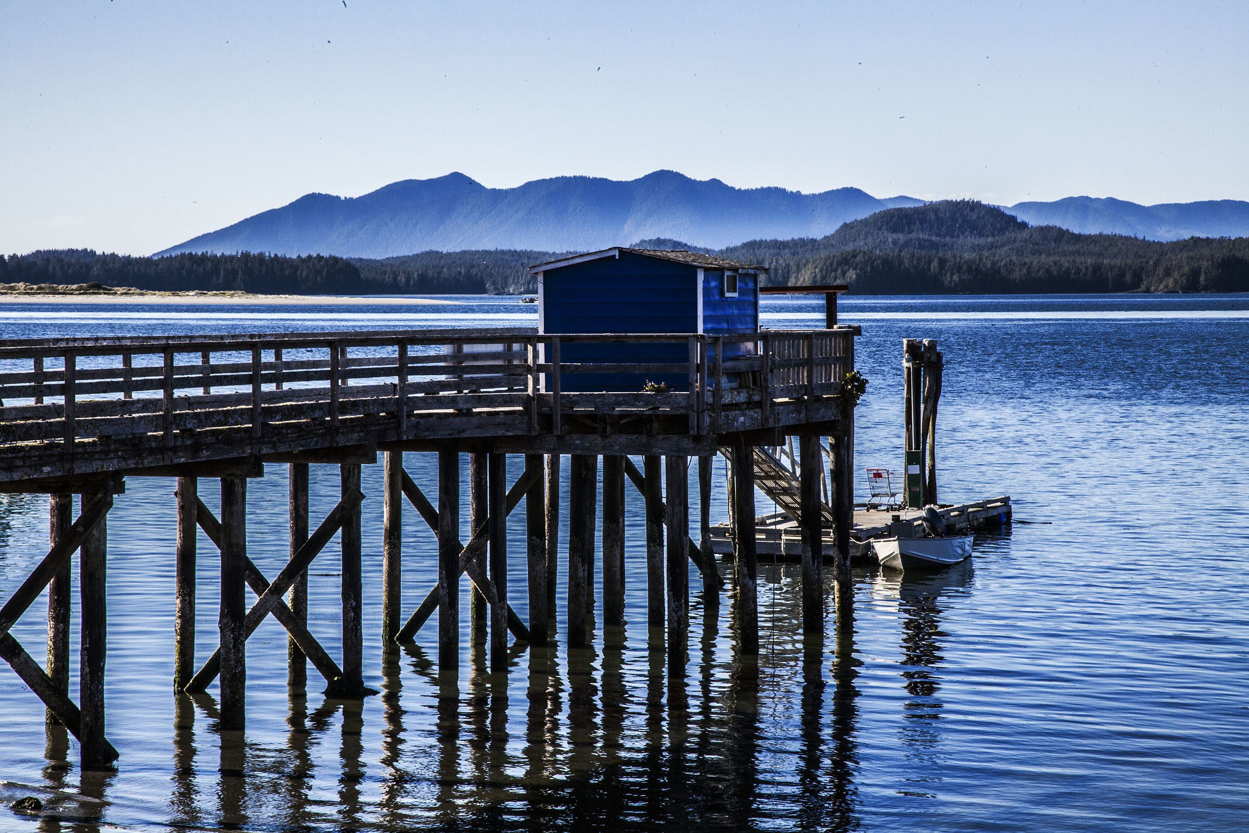 Jetty and cabin in the water in Tofino Vancouver Island Canada