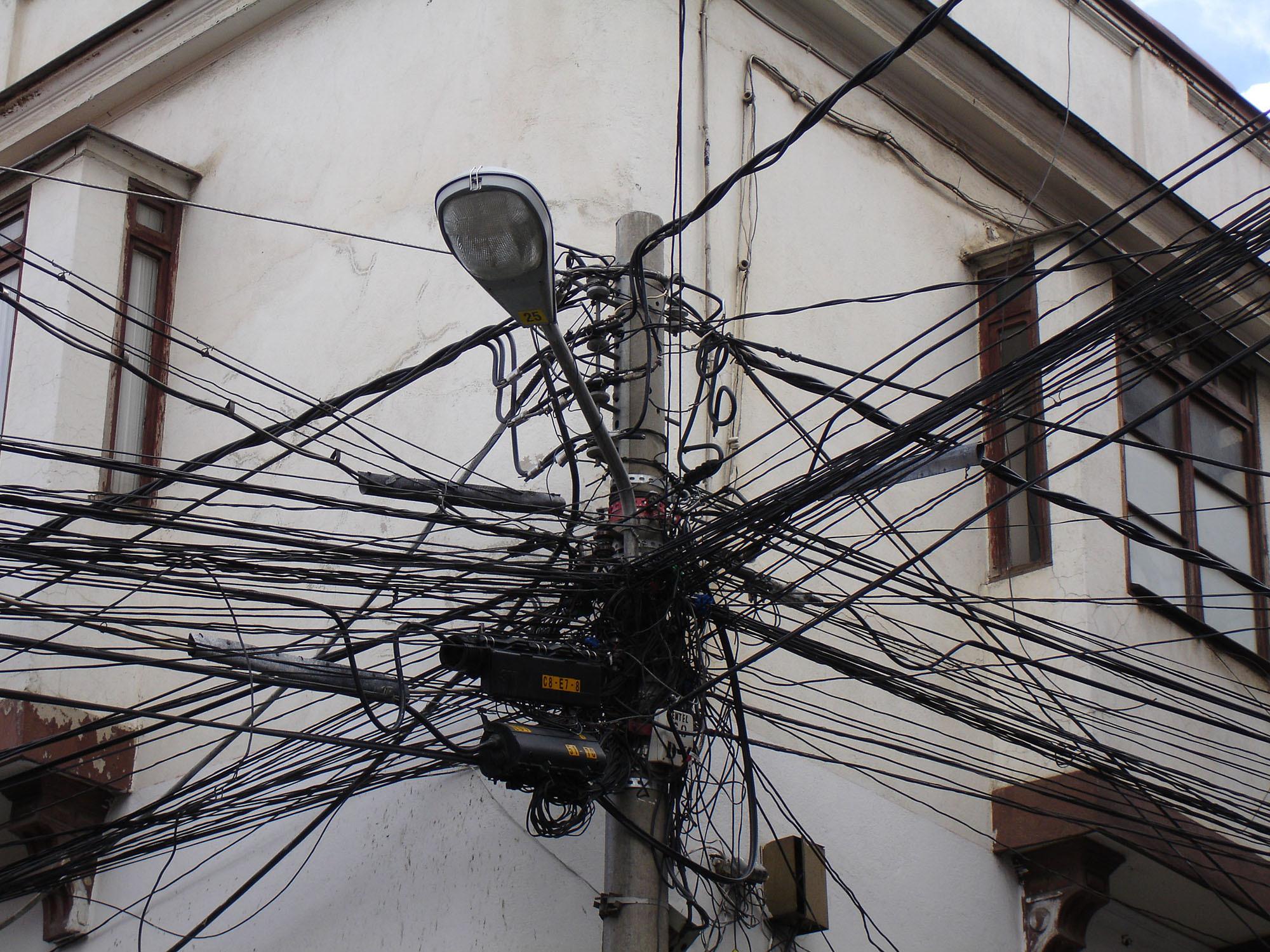 Messy wiring in the streets of La Paz Bolivia