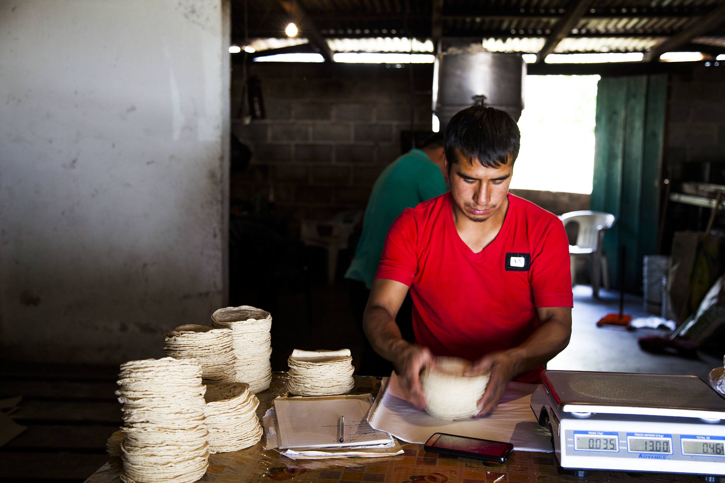 Mexican packing tortillas in San Juan Chamula Mexico