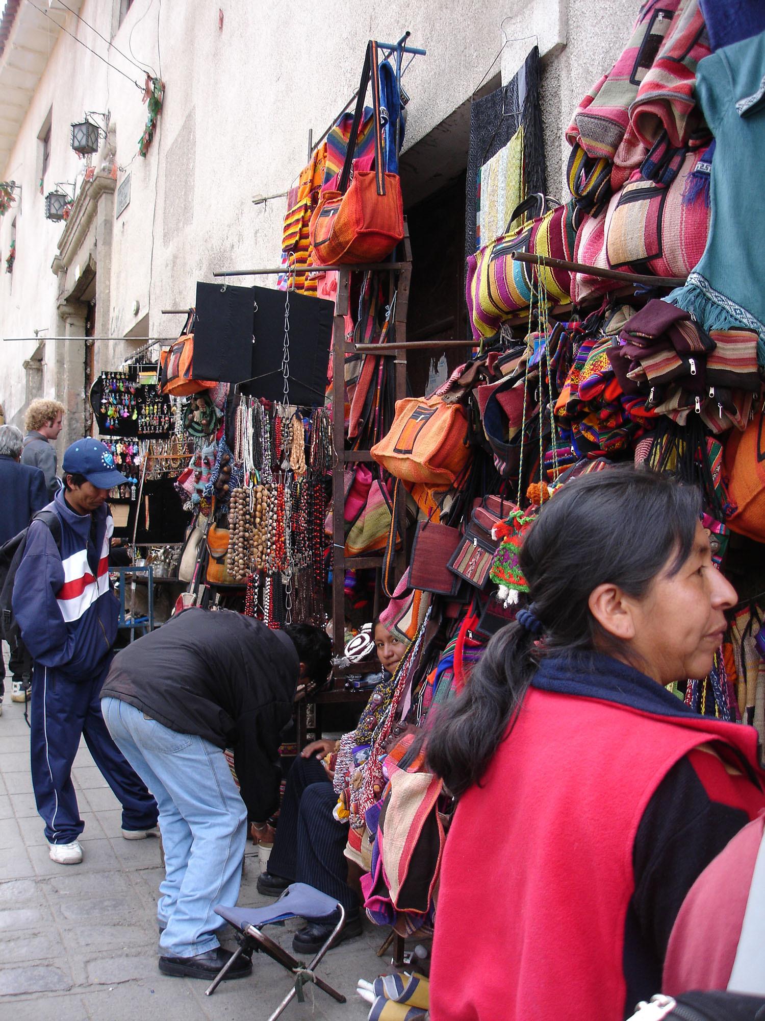 People shopping at a market in La Paz Bolivia