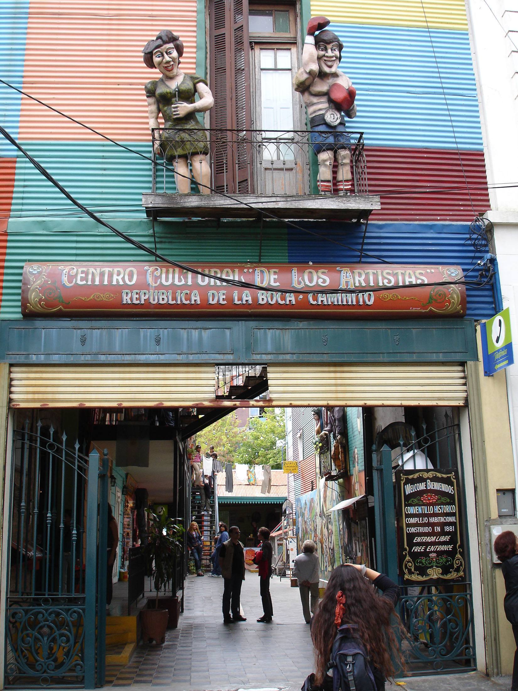 Statues on a balcony in La Boca Buenos Aires Argentina
