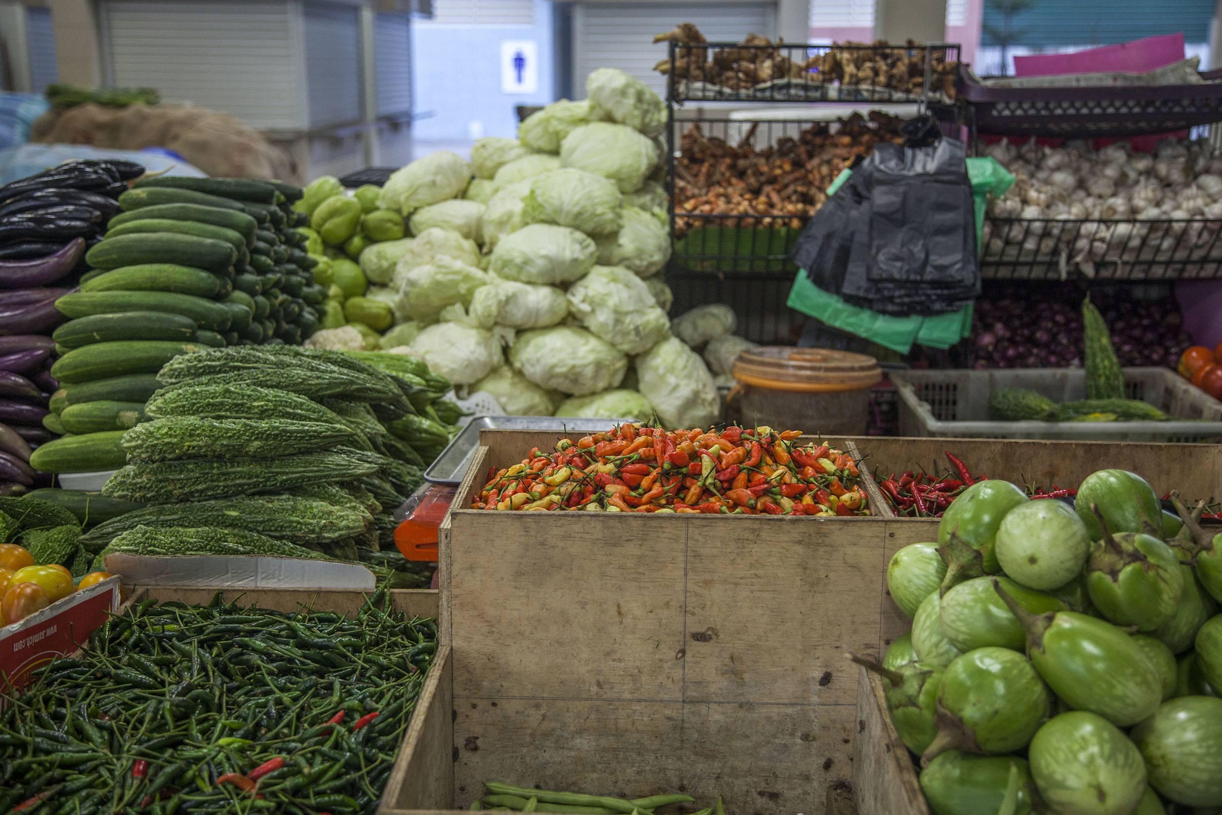 Vegetables for sale inside Kianggeh Market in Bandar Seri Begawan Brunei