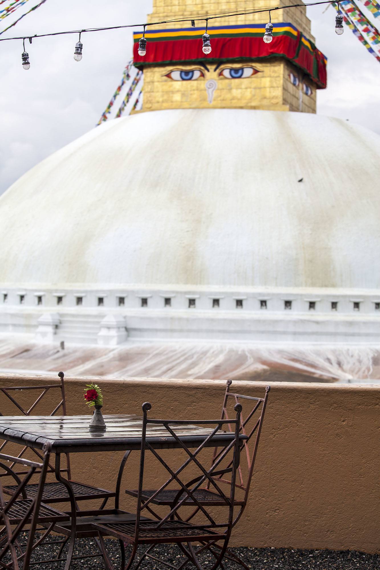 View of Boudhi Stupa from Roadhouse Cafe in Kathmandu Nepal