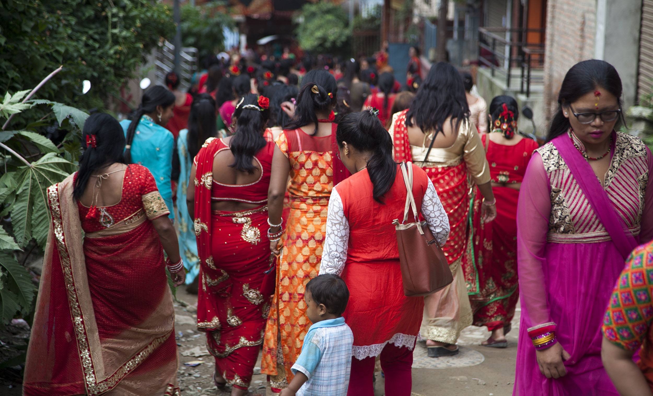 Women celebrating Teej in Kathmandu Nepal