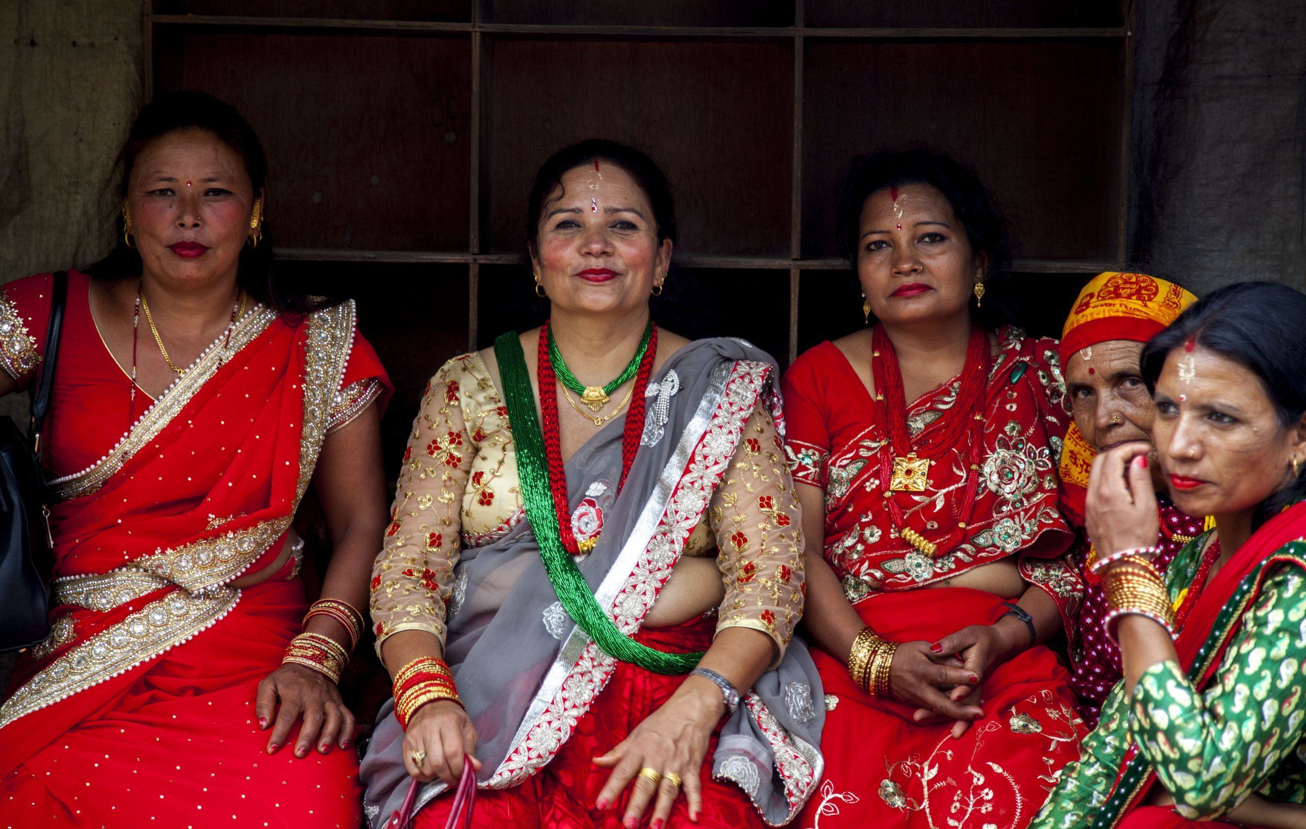 Women dressed in red at Teej in Kathmandu Nepal