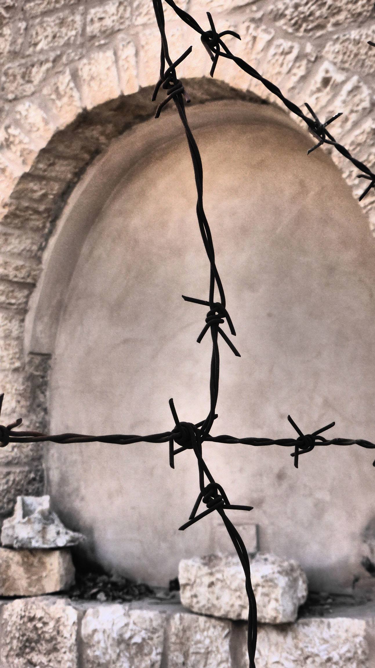 Barbed wire in a street in Bethlehem Palestine