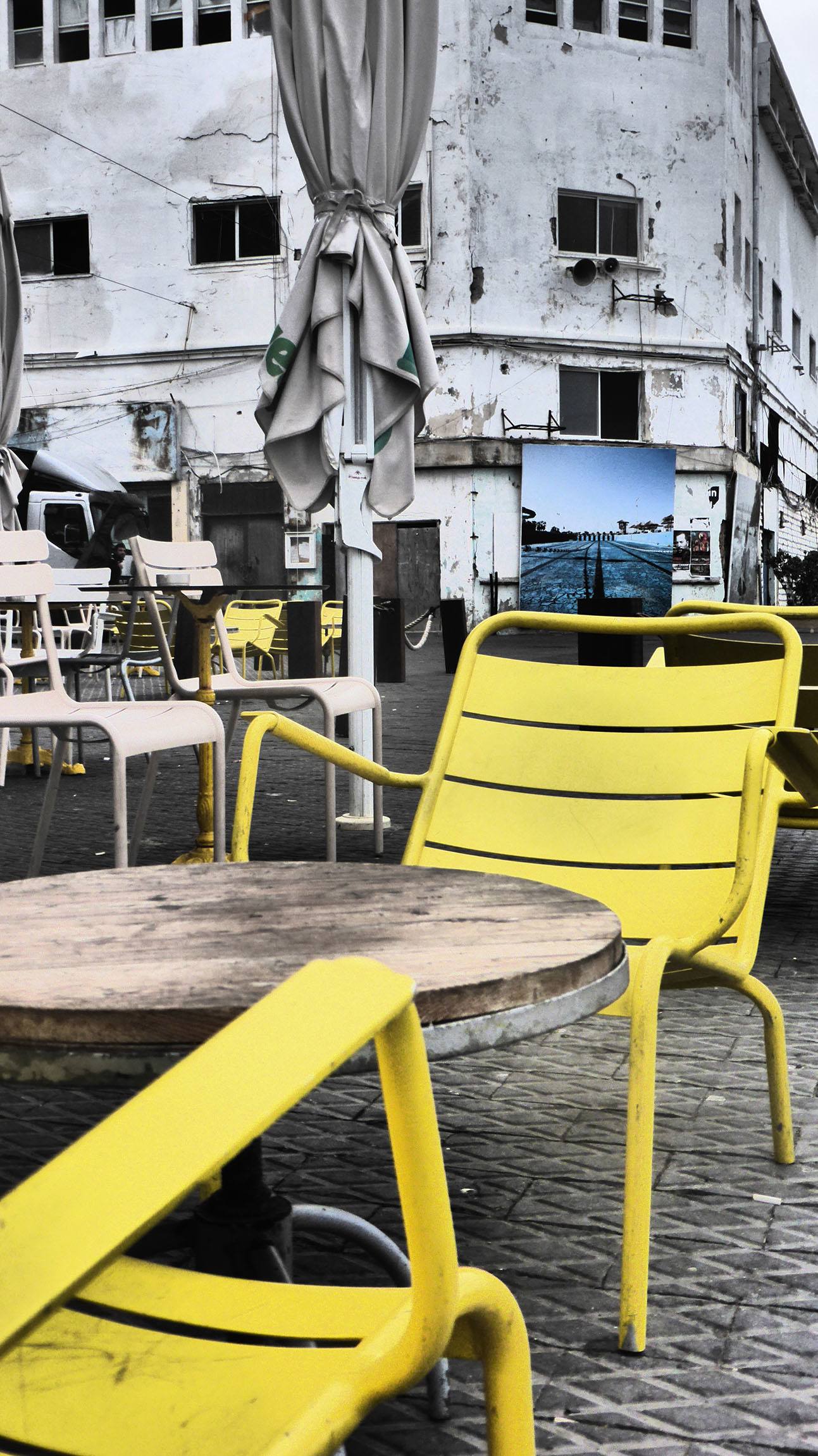 Chairs outside a cafe in Tel Aviv Israel