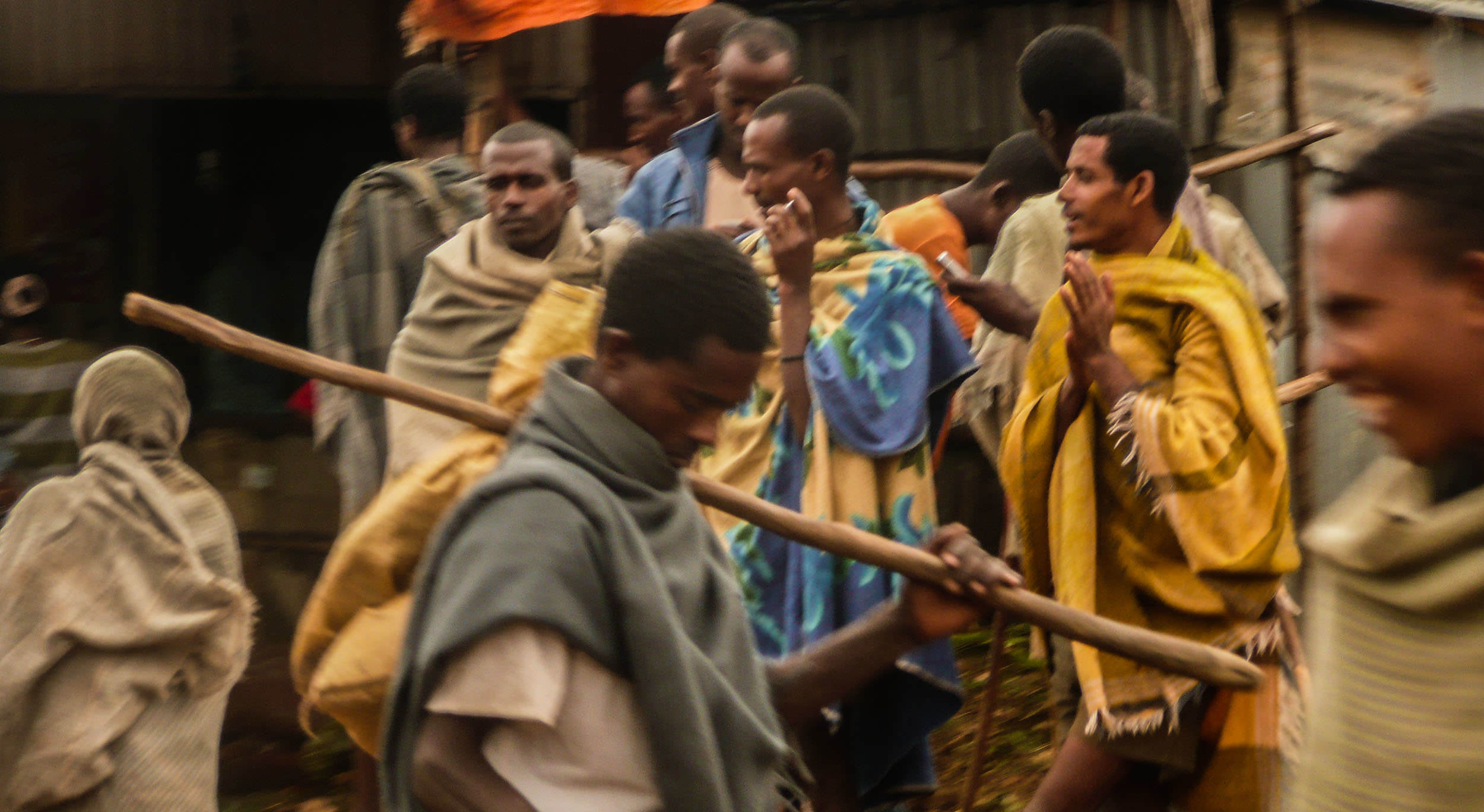 Ethiopian men congregating on roadside Ethiopia