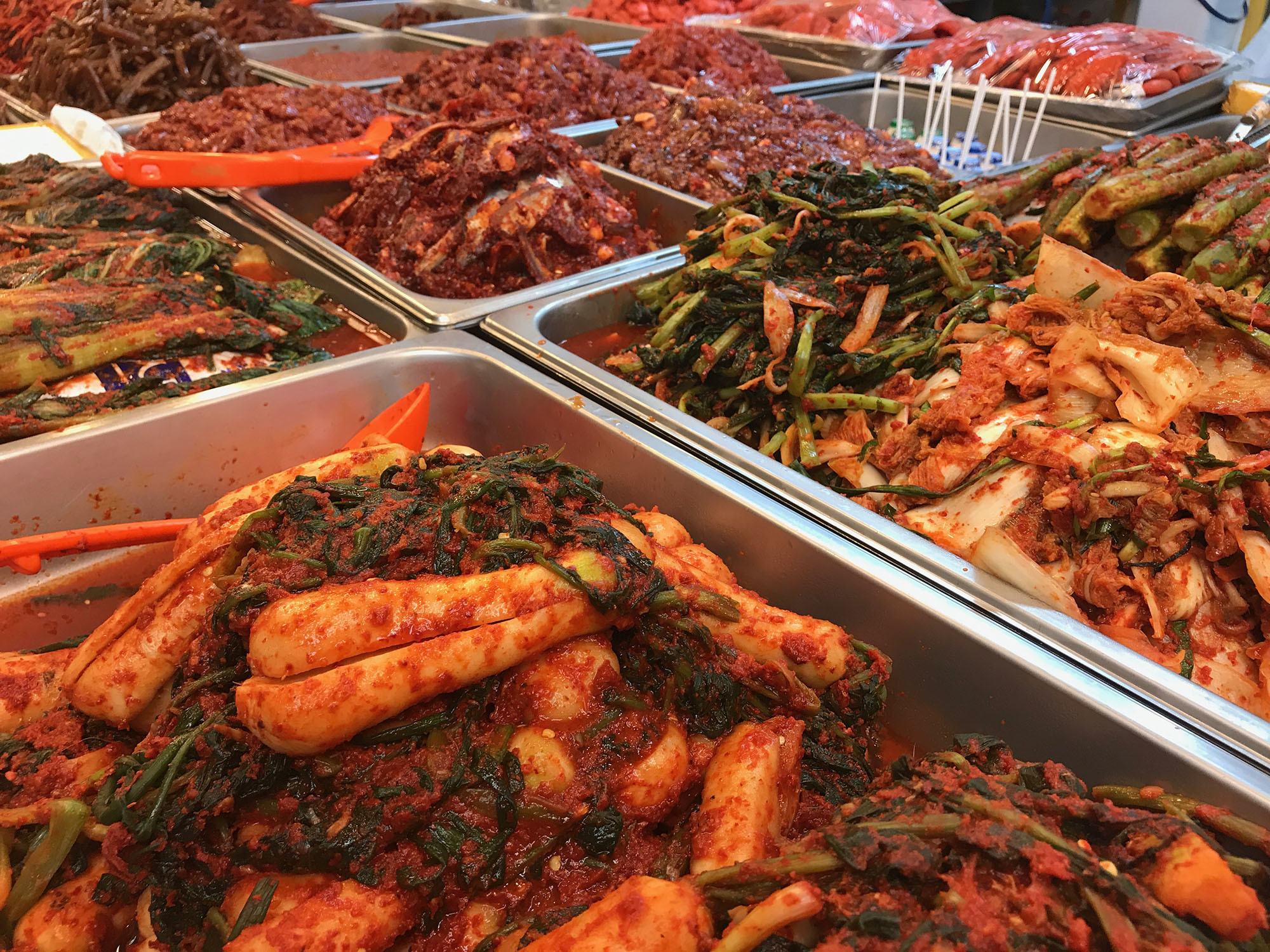 Food on sale at Gwangjang Market Seoul Republic of Korea