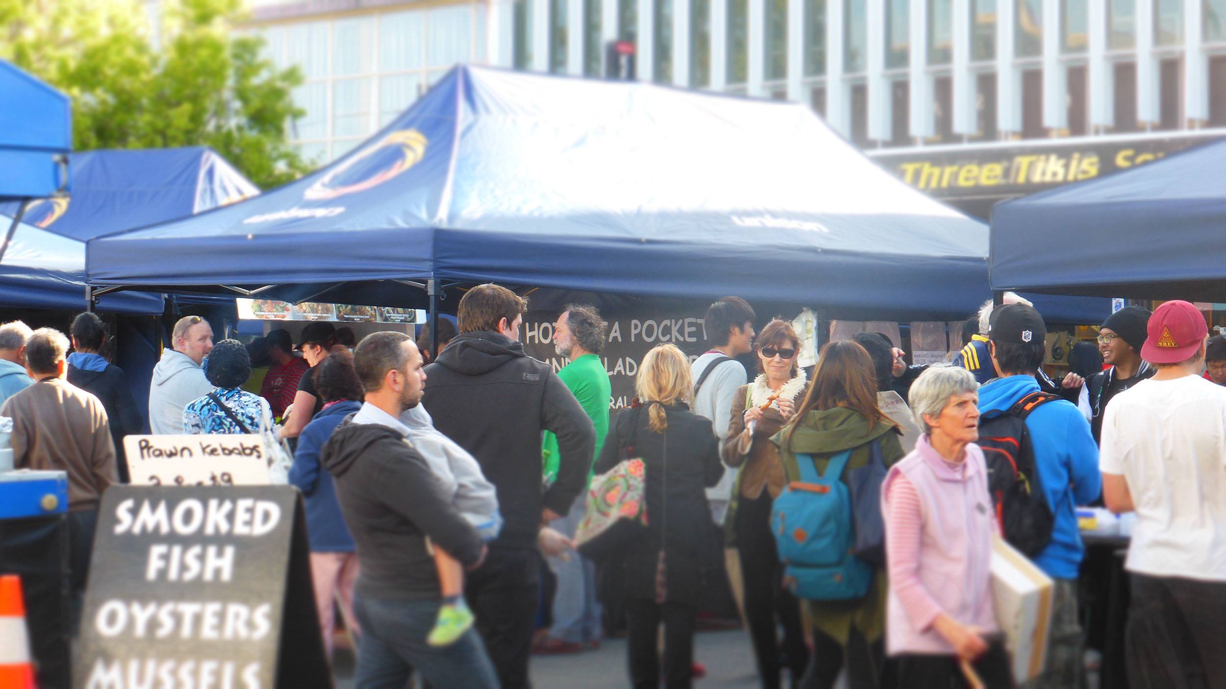 Food stalls at Rotorua night market North Island New Zealand