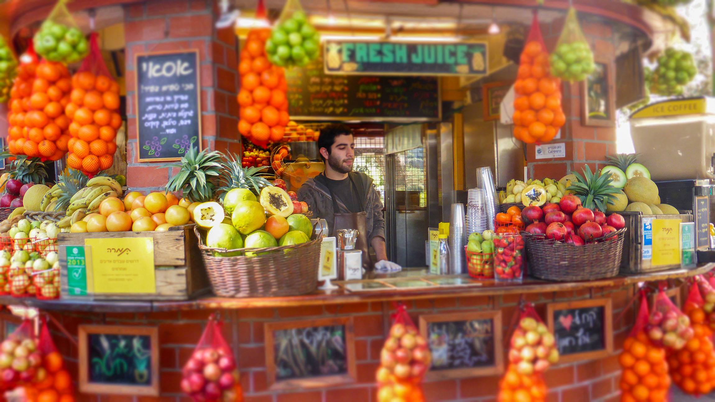 Fresh fruit stand in the streets of Tel Aviv Israel