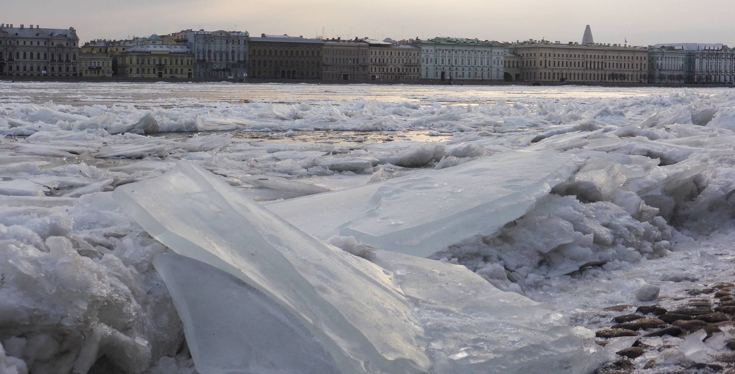 Lake in Saint Petersburg covered in ice Russia