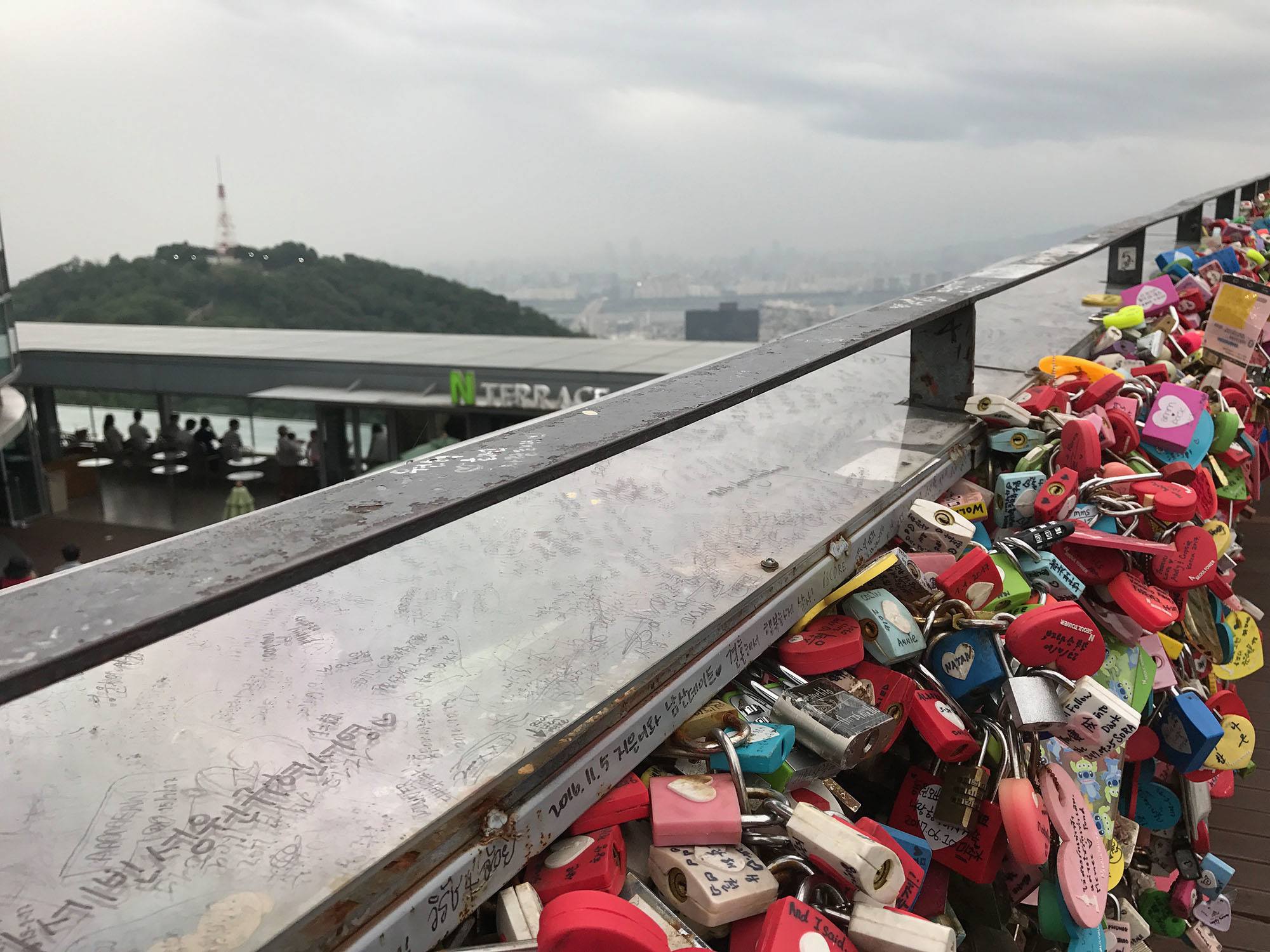 Locks on pole Namsan Seoul Tower Republic of Korea