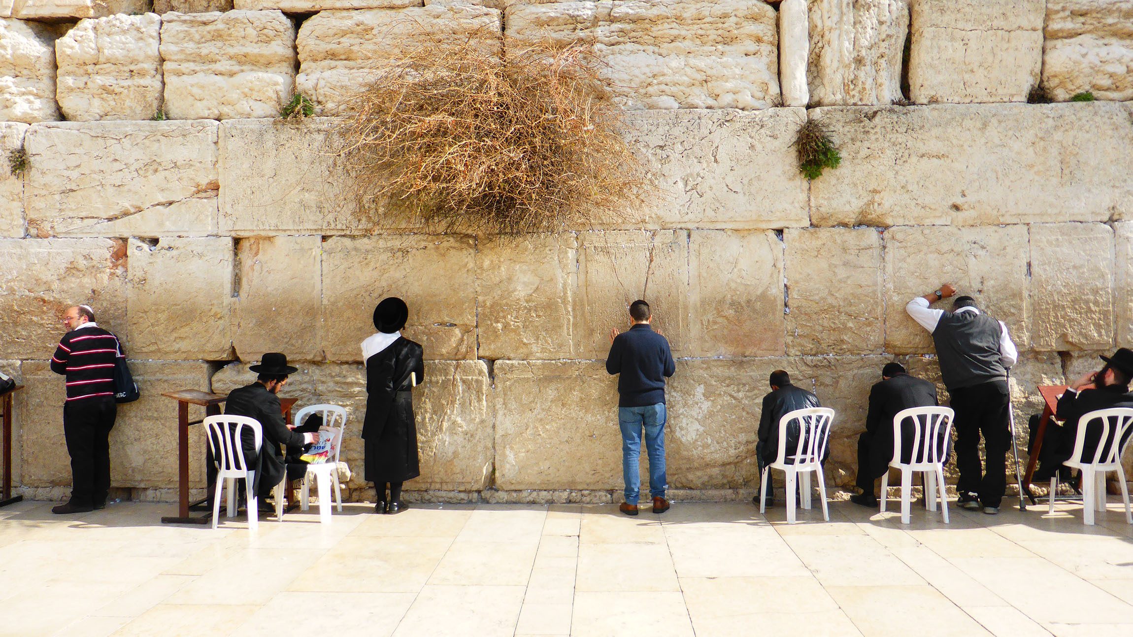 Men at the Wailing Wall in Jerusalem Israel