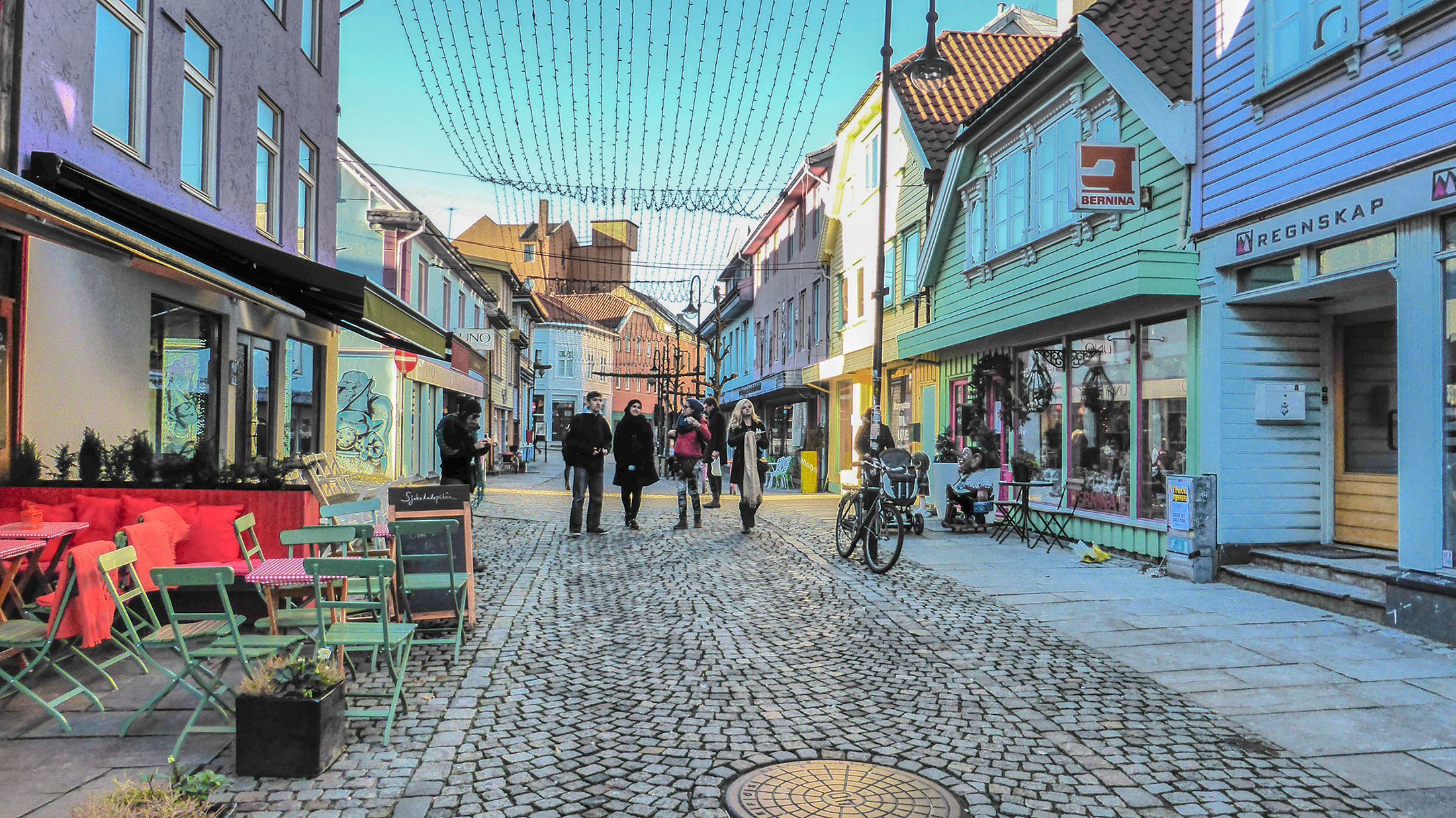 A cobblestone street in Stavanger Norway