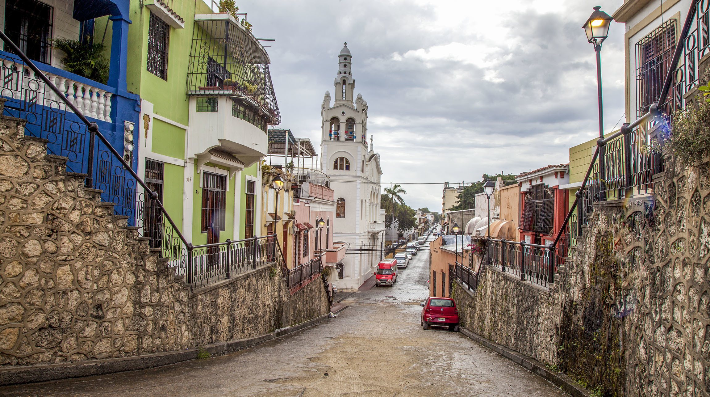 A colourful street in Zona Colonial Santo Domingo Dominican Republic