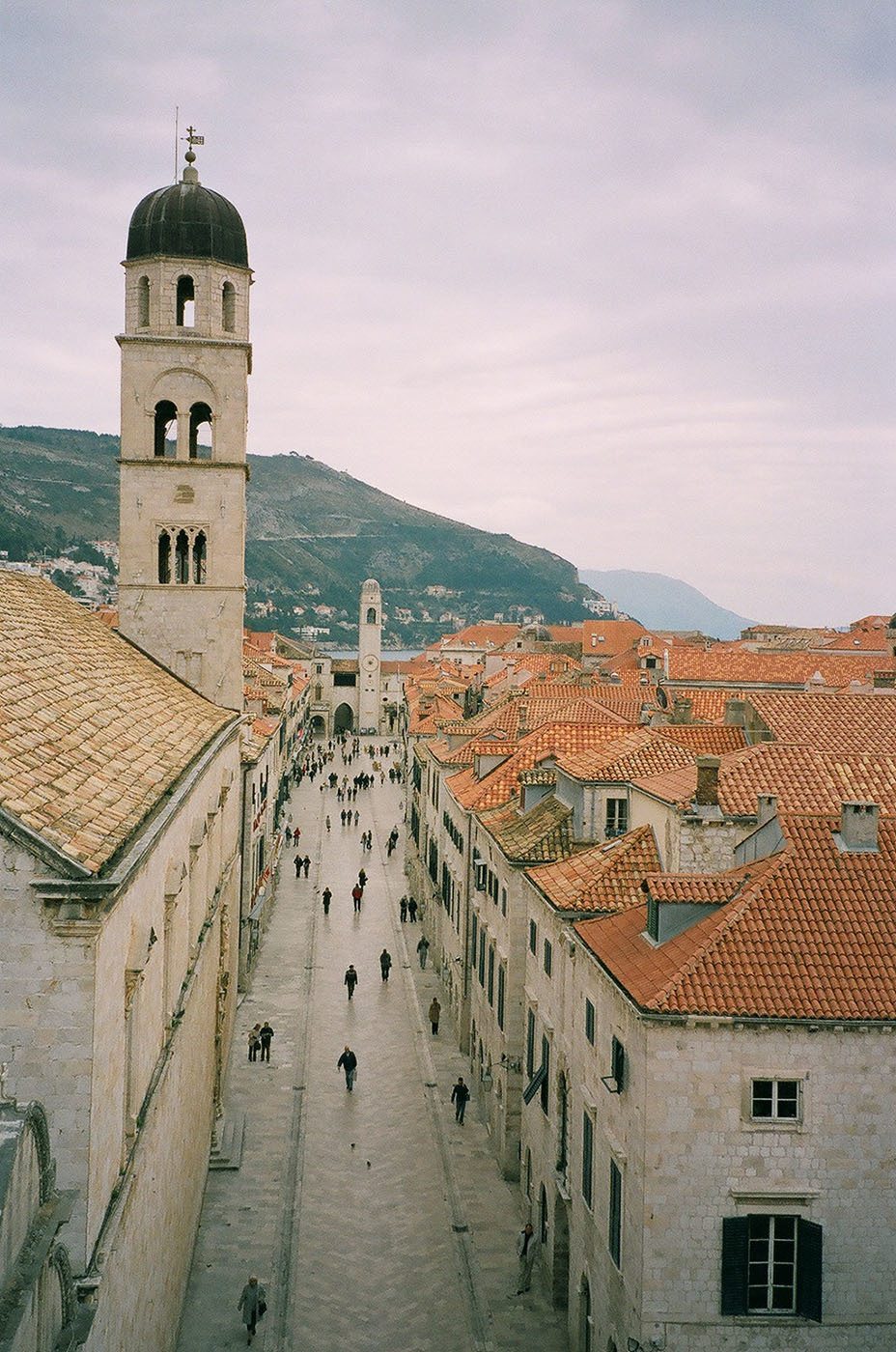 A high view of a central street in the Old Town of Dubrovnik in Croatia