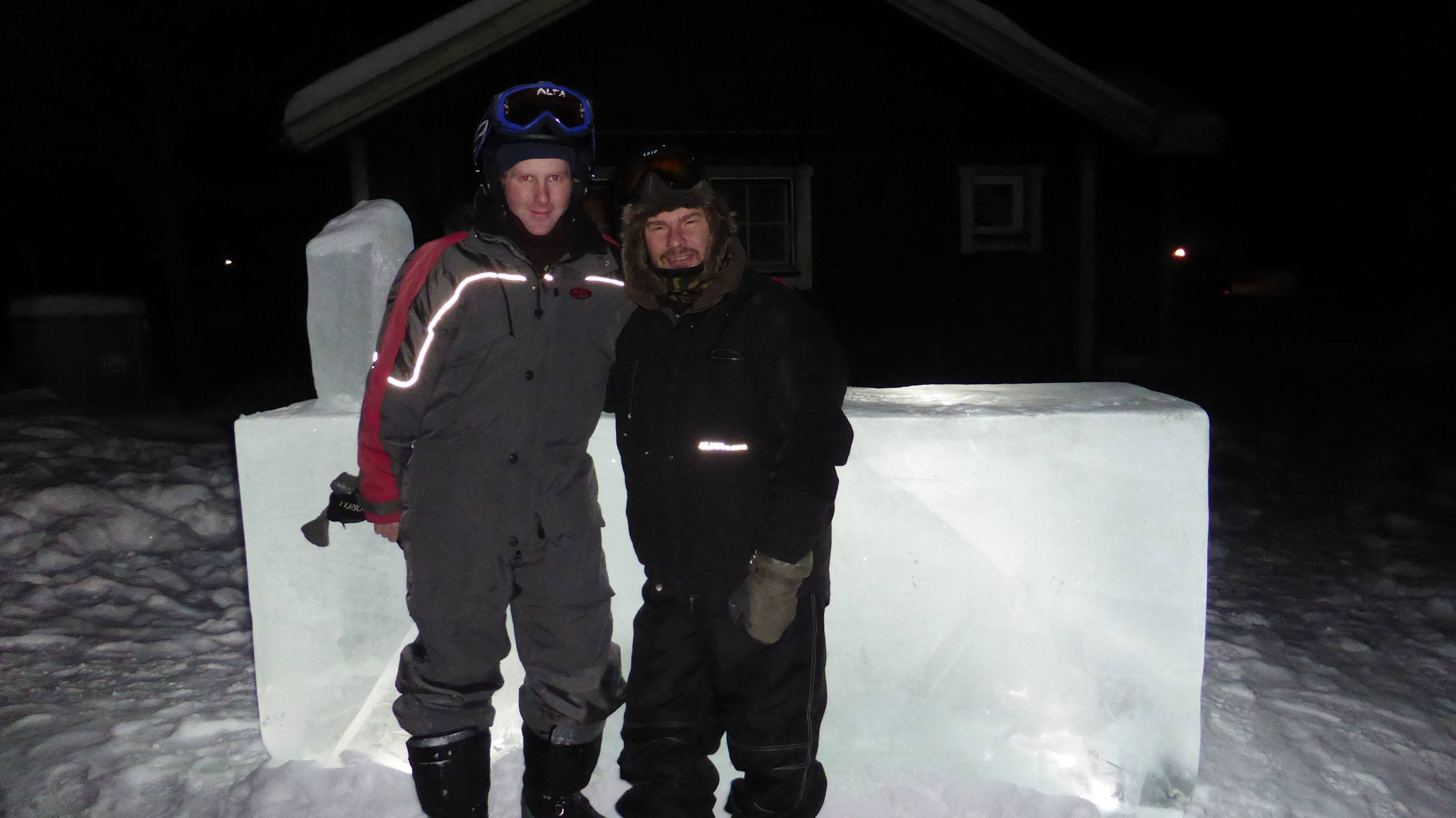 Ben and host of Camp Alta outside the Ice Hotel in Sweden