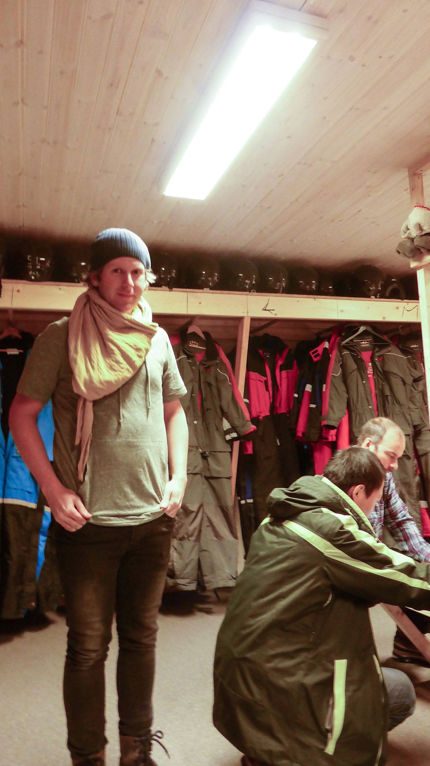 Ben inside a dressing room at Camp Alta Sweden