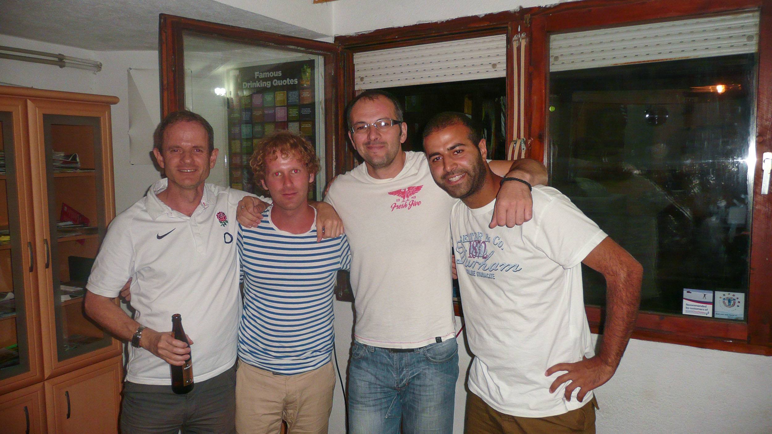 Ben with other travellers and the hostel owner in Ohrid North Macedonia