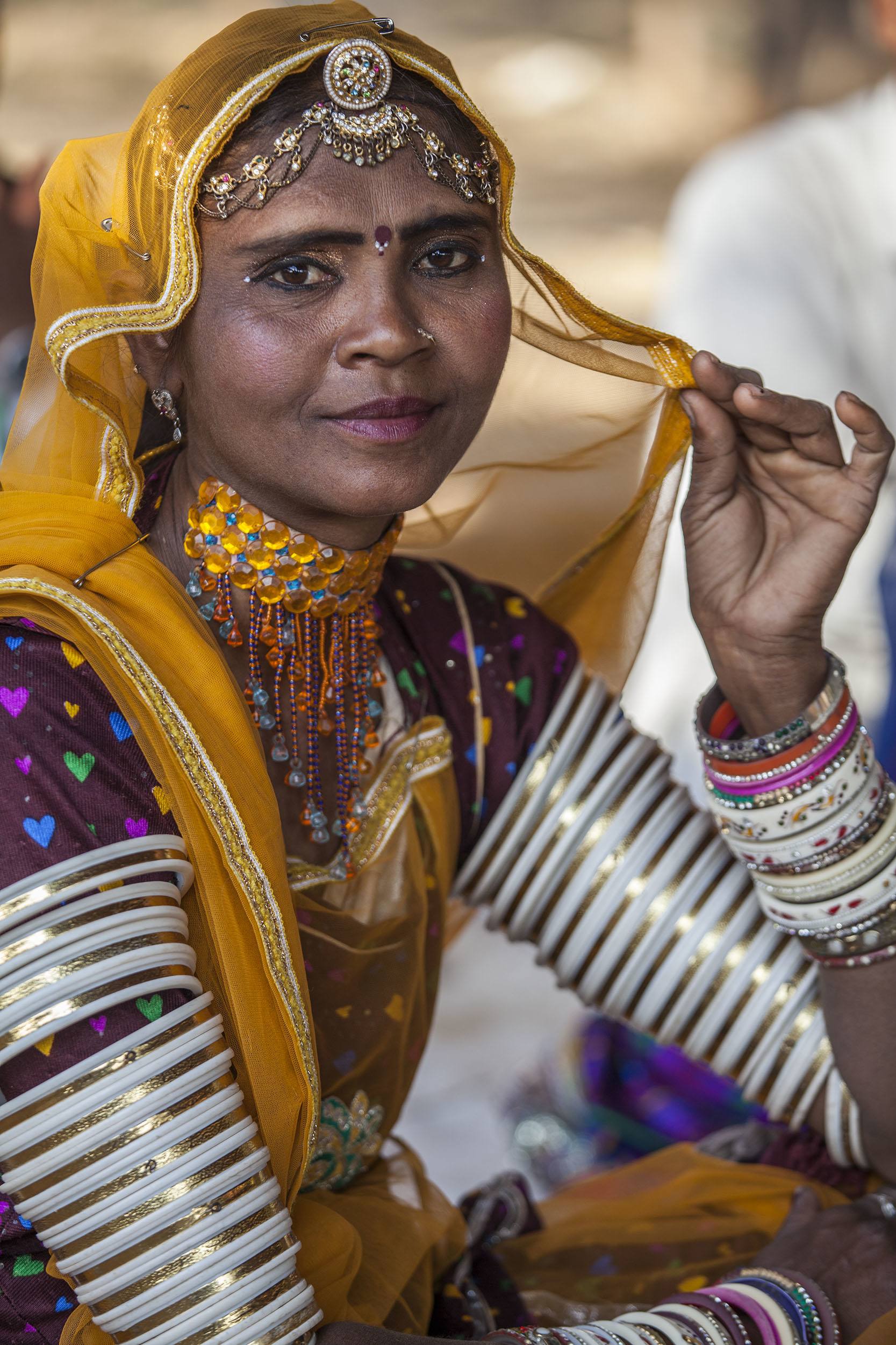 Female dancer at a folk village near Udaipur India