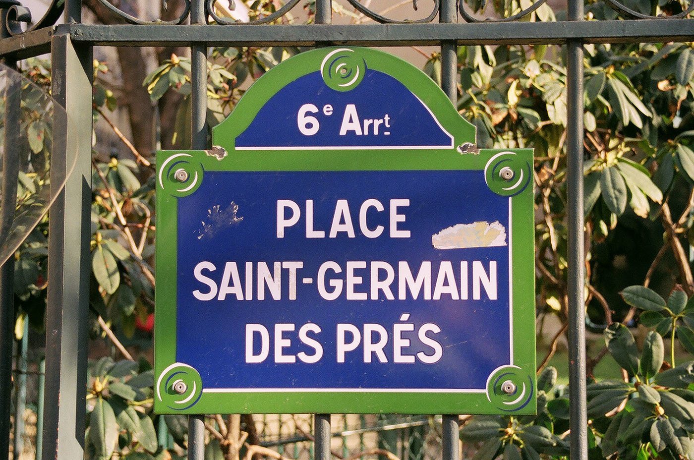 Fence sign in Saint-Germain Des Pres Paris France