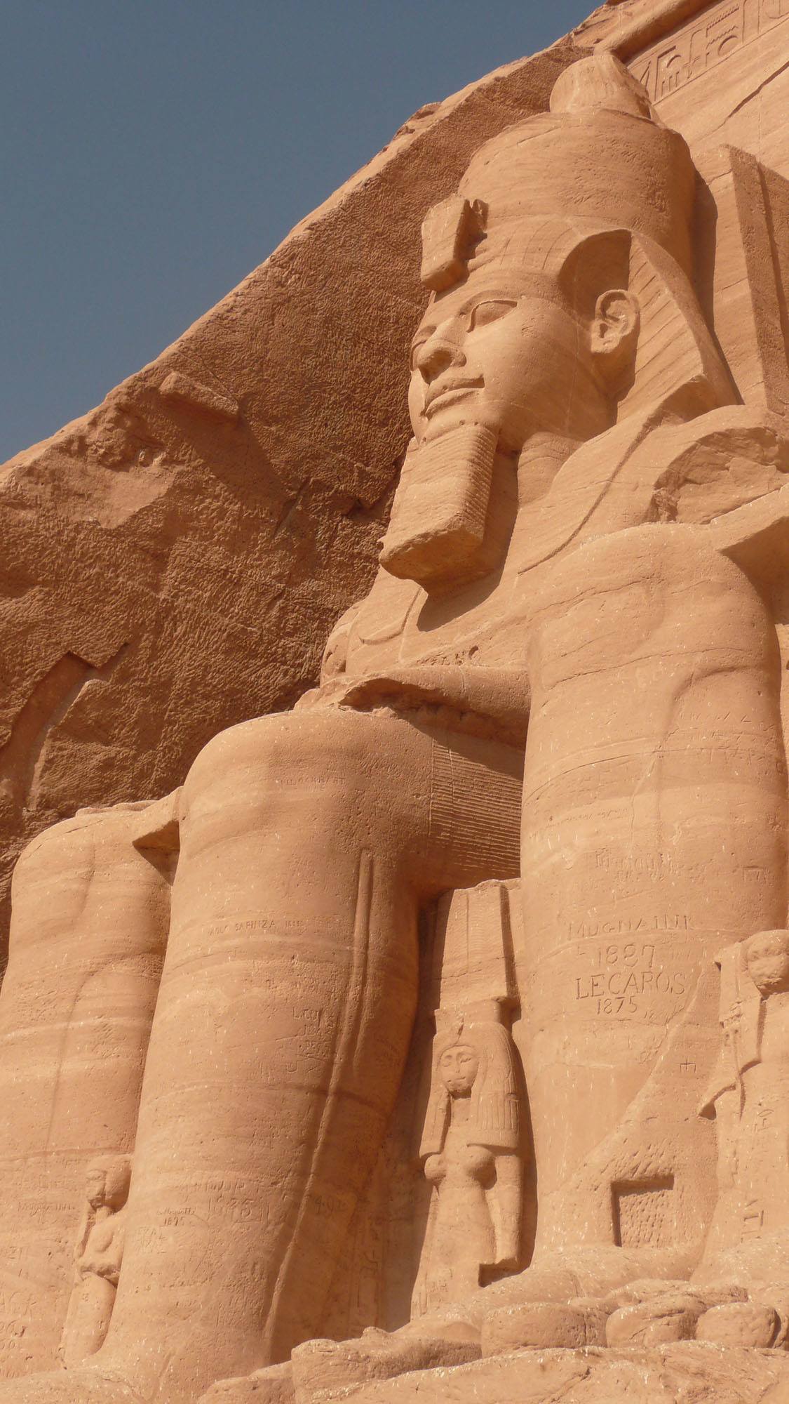 Giant statue at Abu Simbel entrance Aswan Egypt