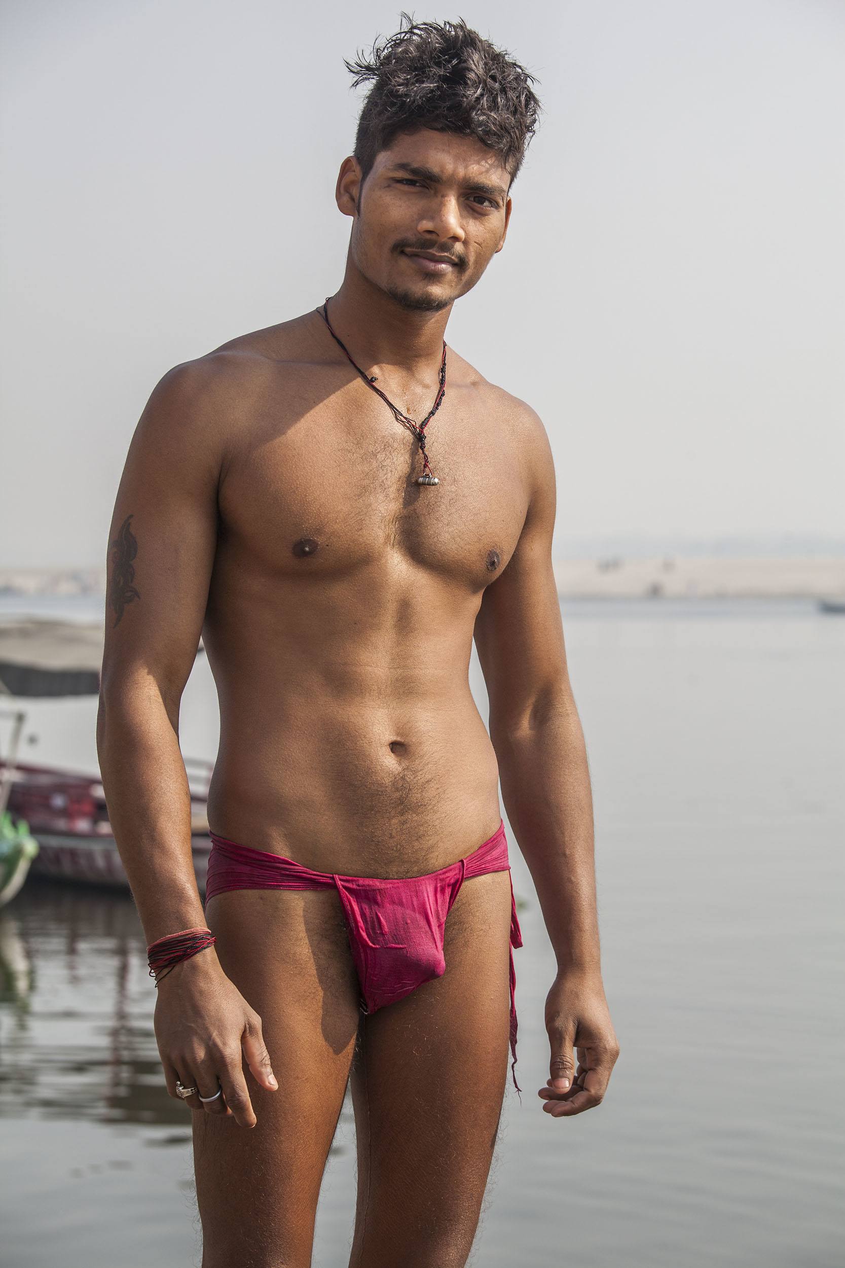 Kushti wrestler on the banks of the Ganges in Varanasi India