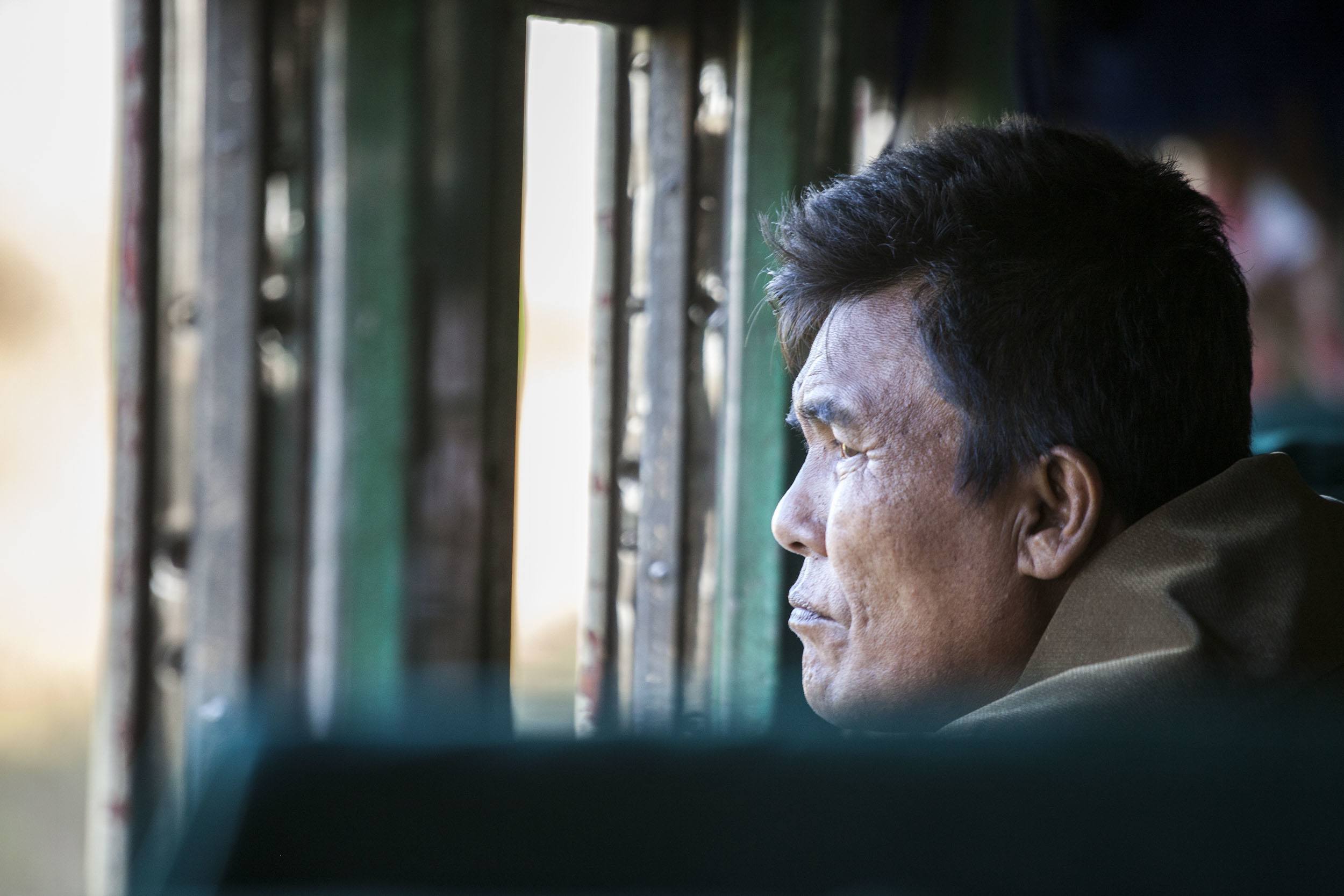 Man on train heading to Inle Mynamar