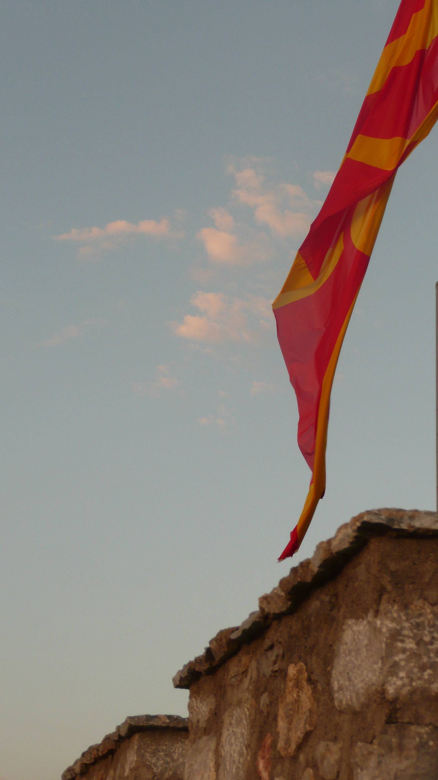 North Macedonia flag flying at Samoil's Fortress in Ohrid