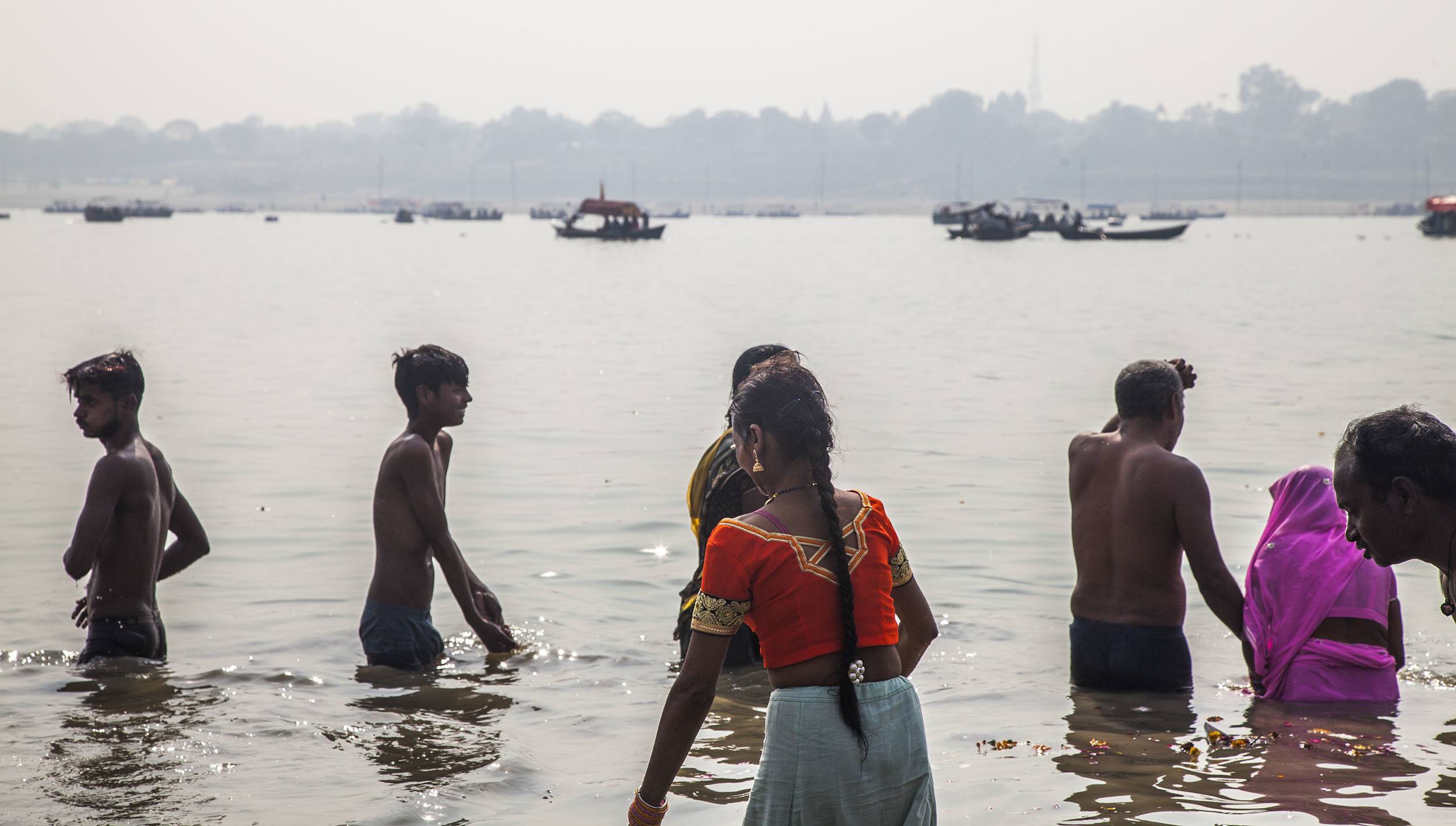 People swimming in the Ganges at Marg Melah Allahabad India