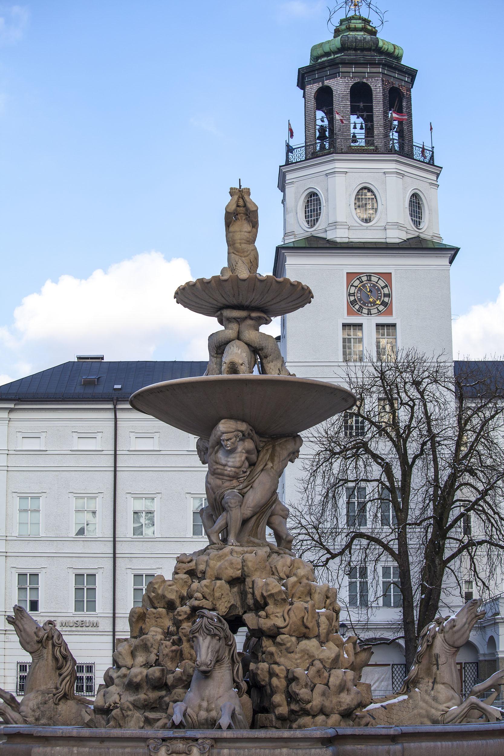 Residenz Fountain in The Residenzplatz square Old Town Salzburg Austria