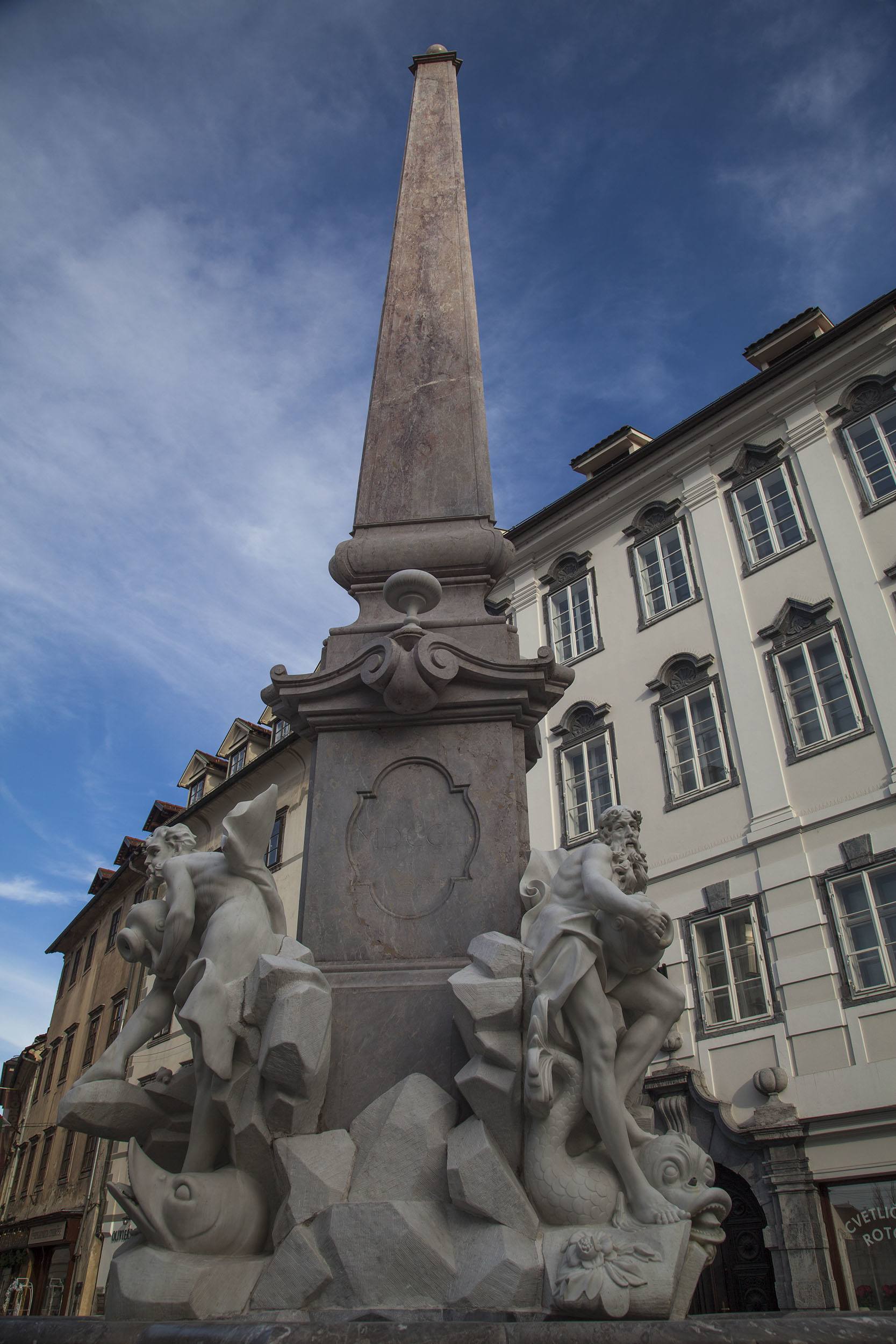 Robba Fountain in Town Square outside Town Hall in Ljubljana Slovenia