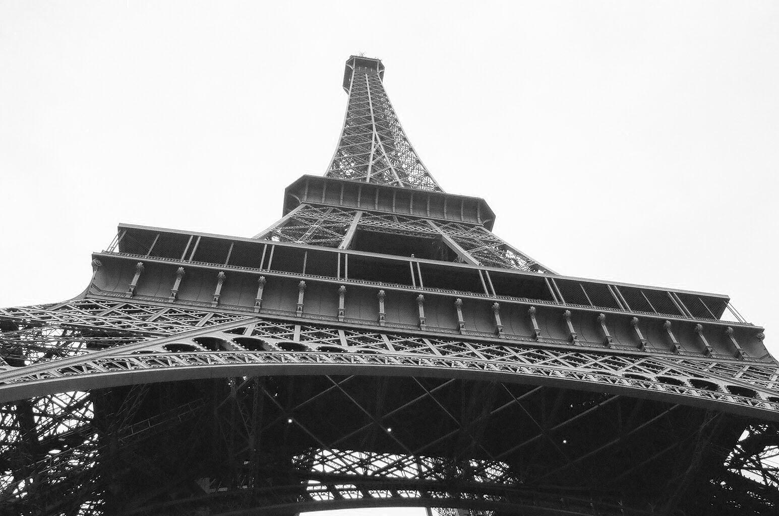 The Eiffel Tower from below in Paris France