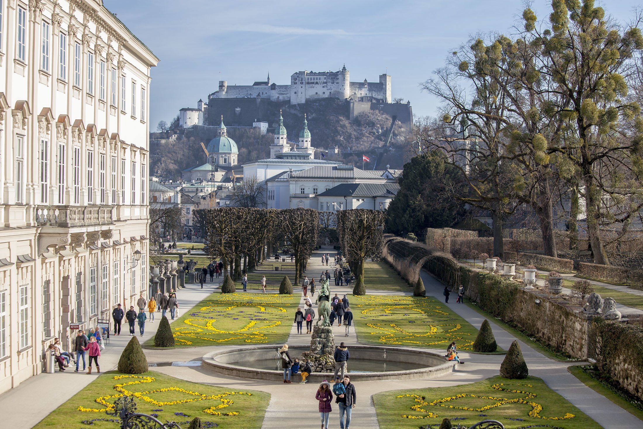 View of Fortress from Mirabell Palace in Salzburg Austria