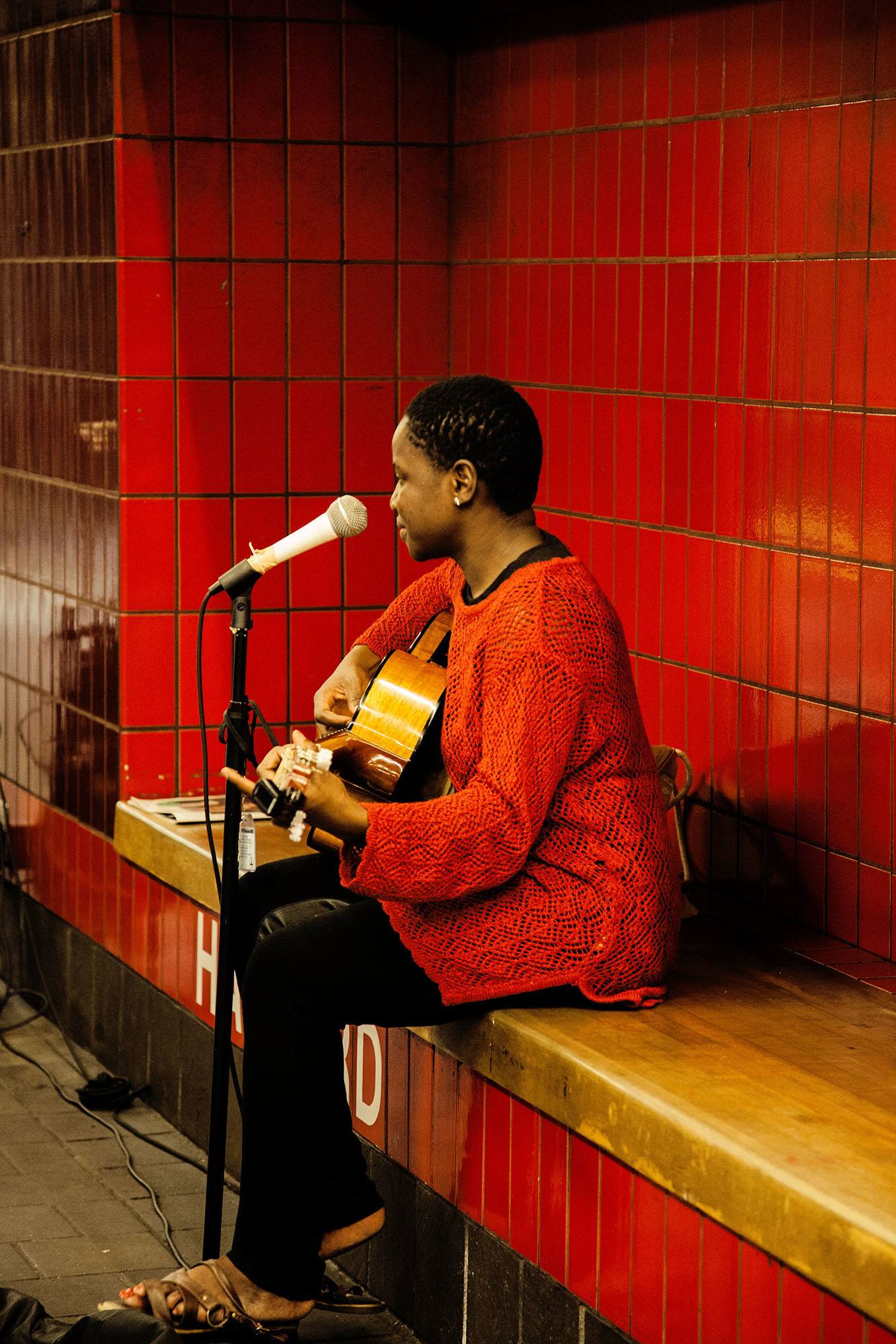 Woman busking in the Boston Metro USA