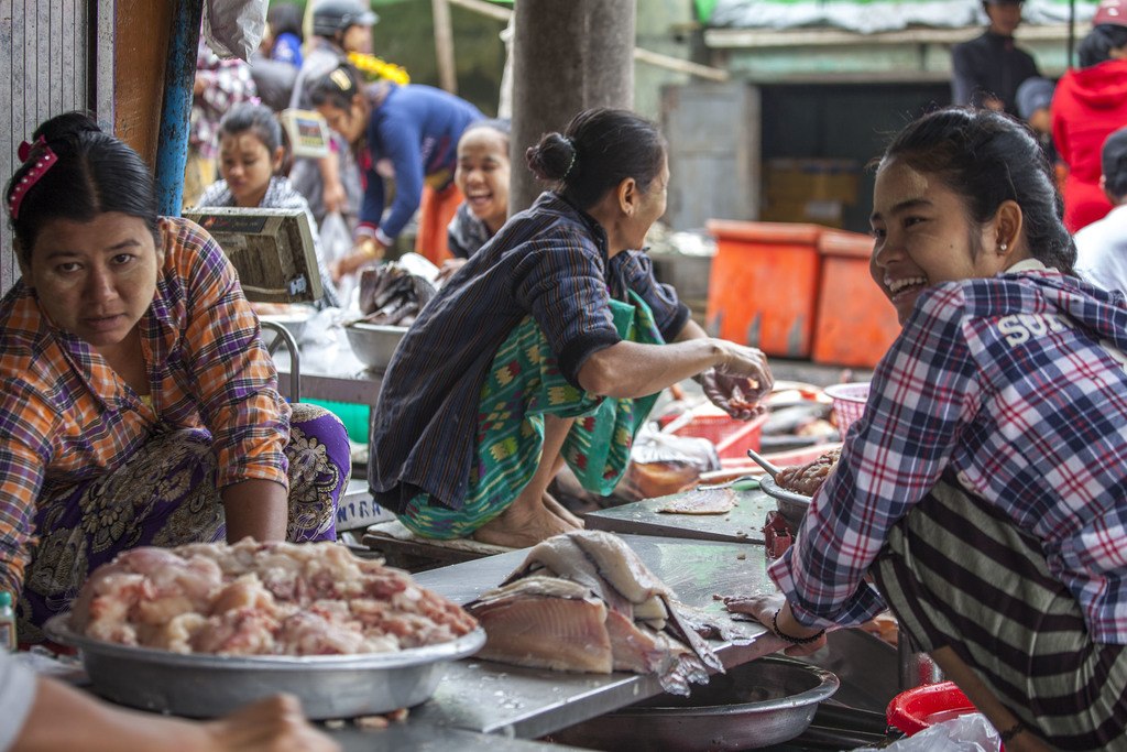 Women working at the Fish Market in Mandalay Myanmar