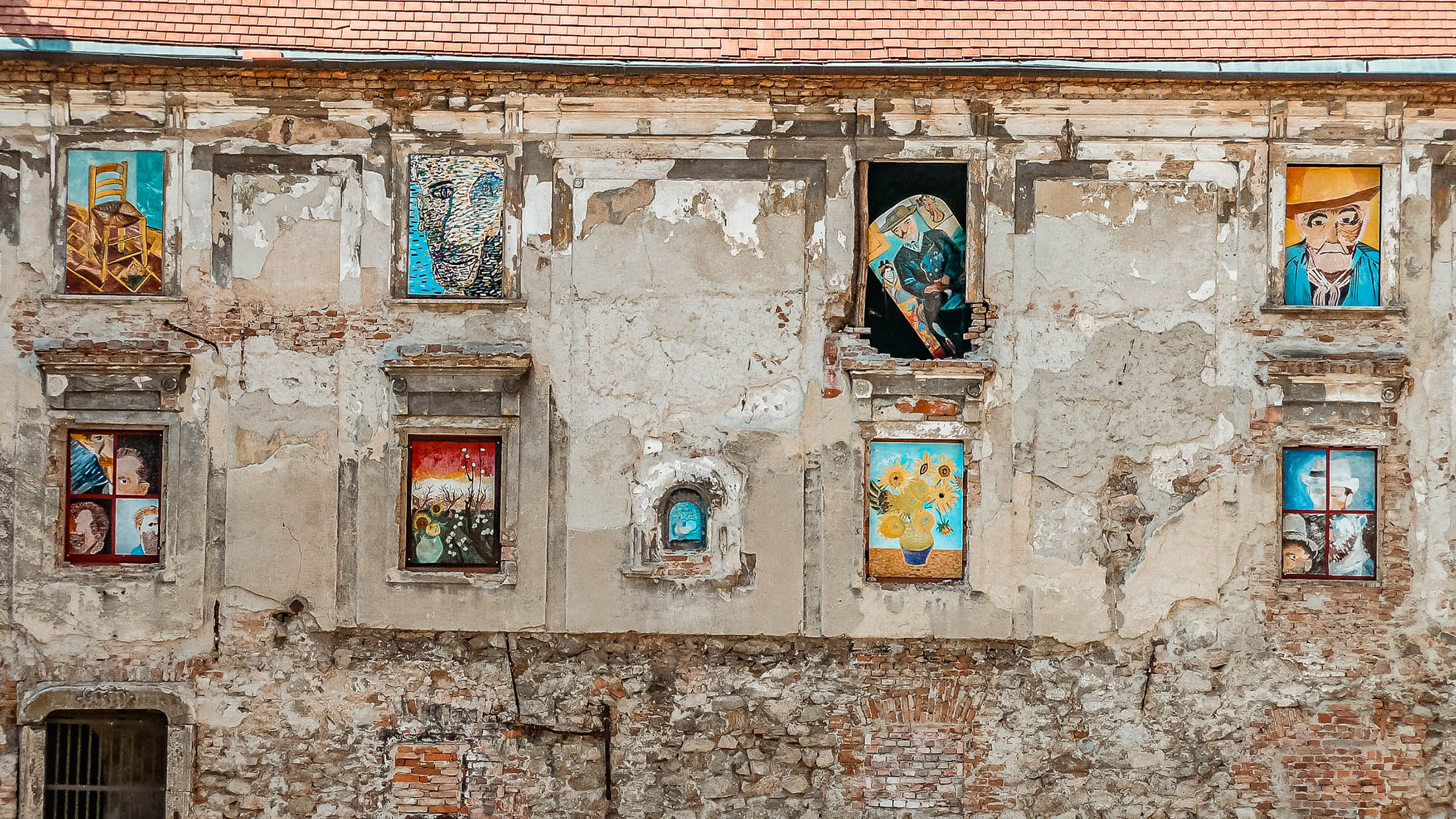 17th century house with mural paintings in windows at Rudnayovo Namestie in Bratislava Slovakia