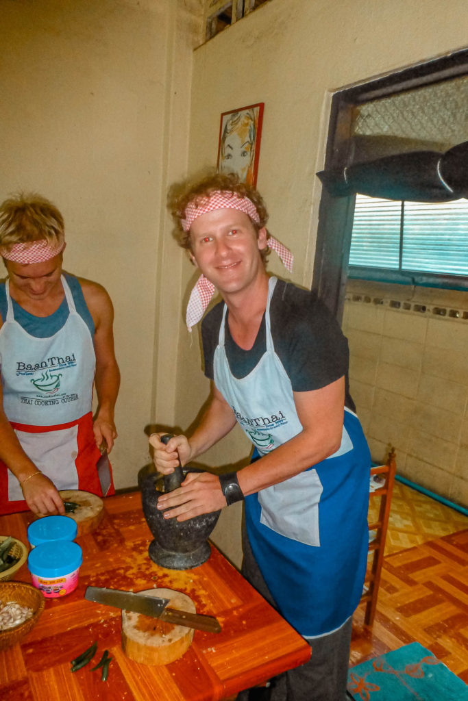 2 Ben preparing ingredients at Baan Thai cooking school in Chiang Mai, Thailand