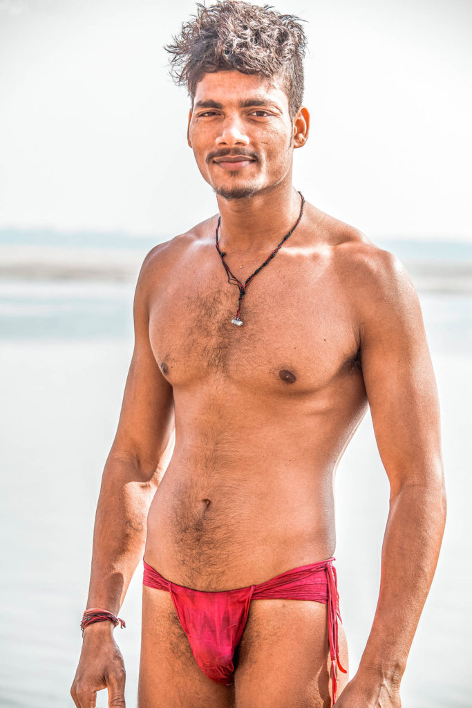 A Kushti wrestler on the banks of the Ganges in Varanasi, India