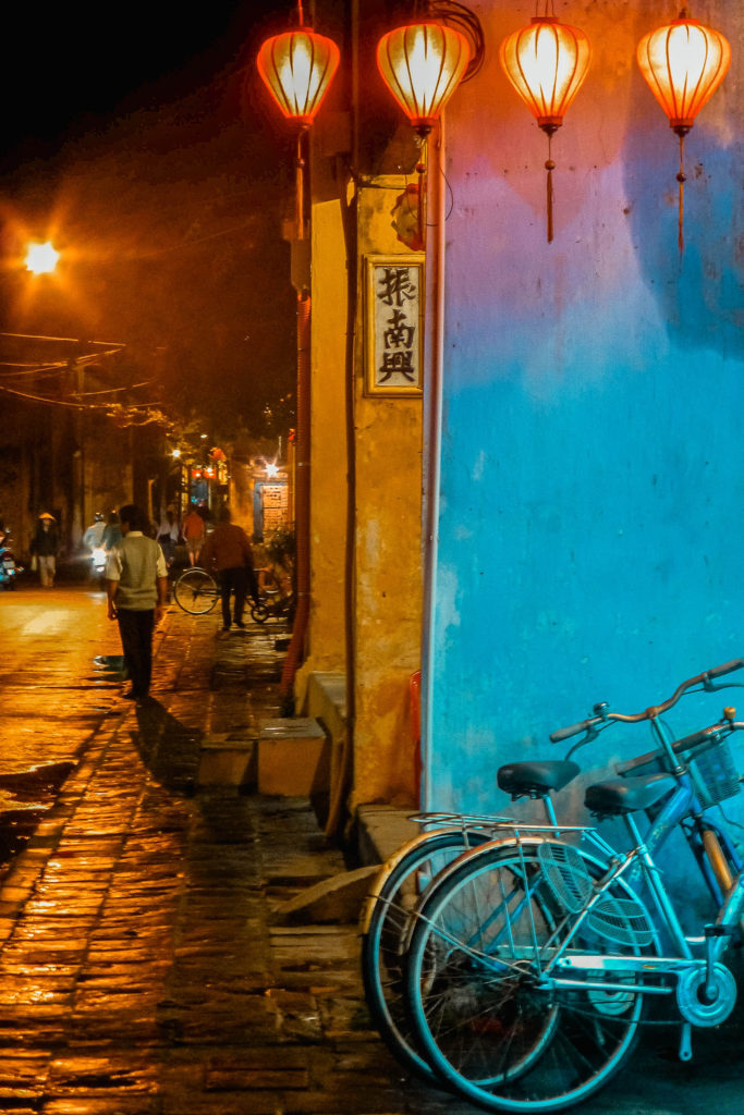 A colourful street with lanterns at night in Hoi An, Vietnam