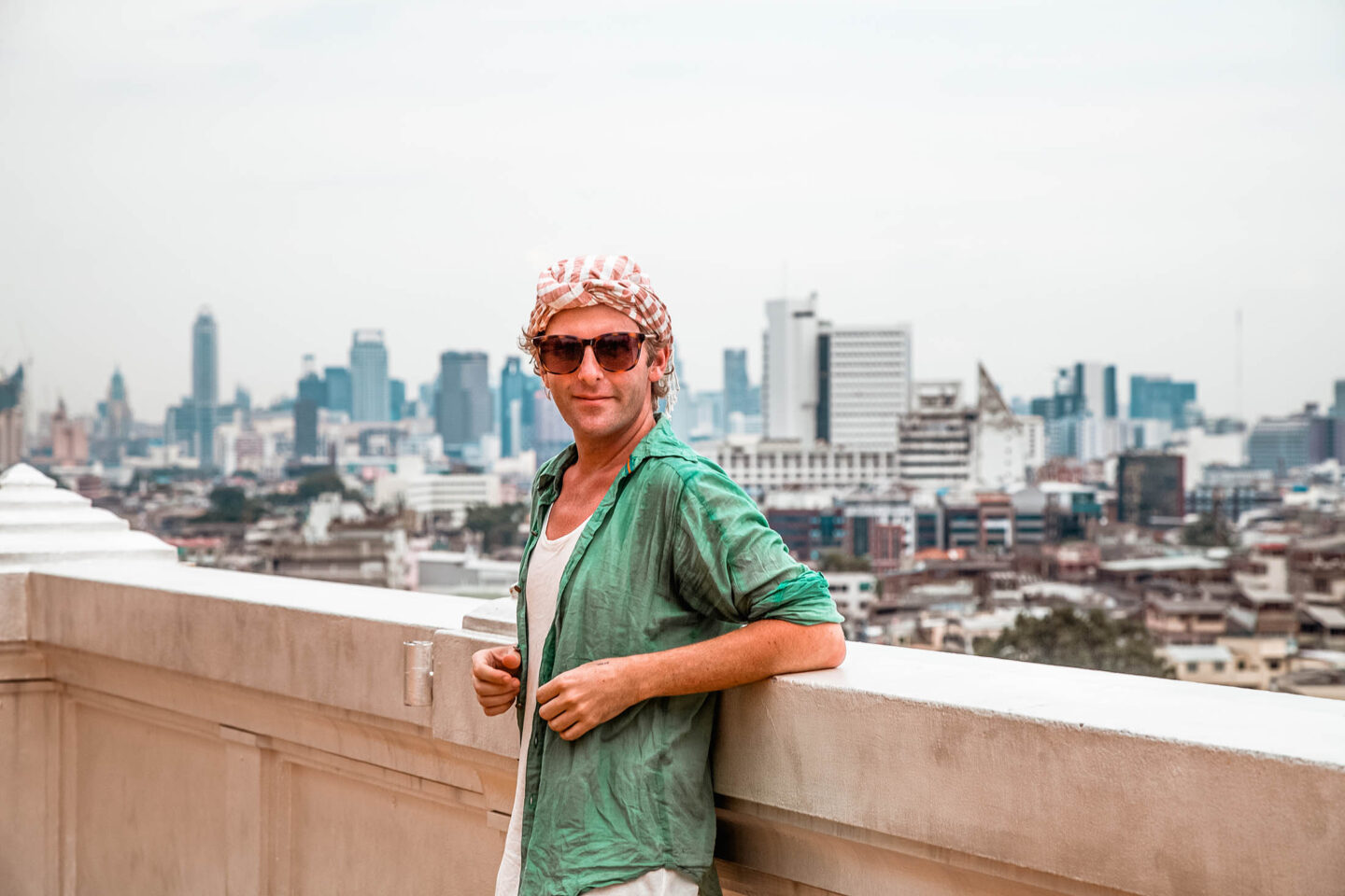 Ben on roof of Wat Sakek in Bangkok Thailand
