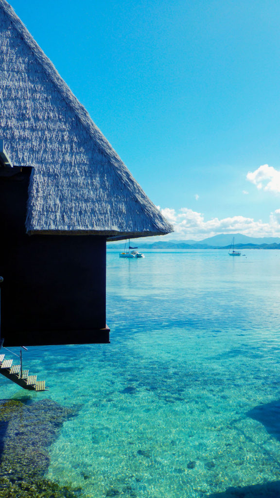 Overwater bungalow of resort on Master Islasnd (Îlot Maître), New Caledonia