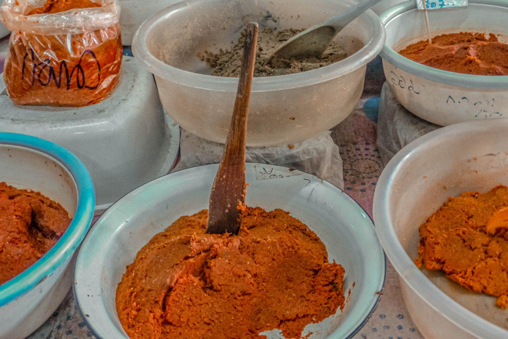 Thai curry paste bases at a market in Chiang Mai, :Thailand