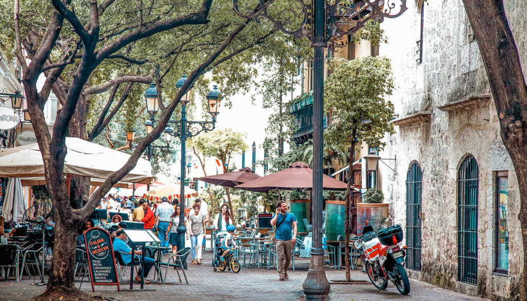 People in Parque Colon, Santo Domingo, Dominican Republic